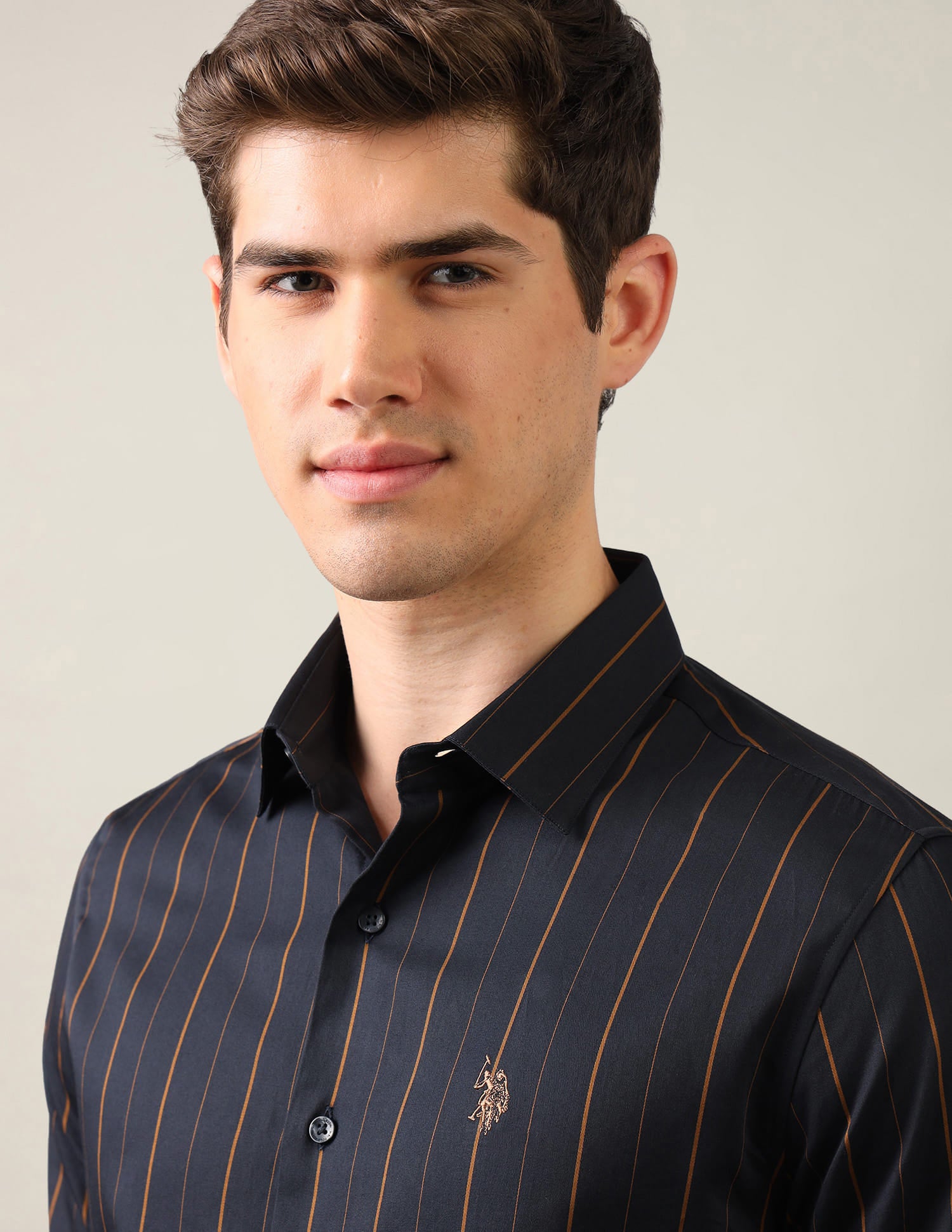 Vertical Striped Satin Shirt Blue - U.S. Polo Assn. India | Large