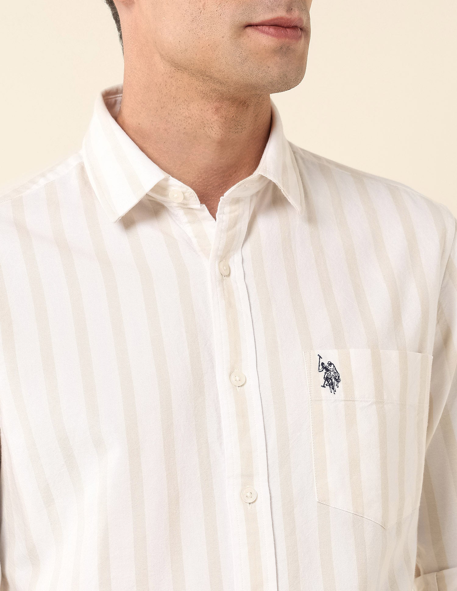 Poplin Vertical Striped Shirt Beige - U.S. Polo Assn. India | Large