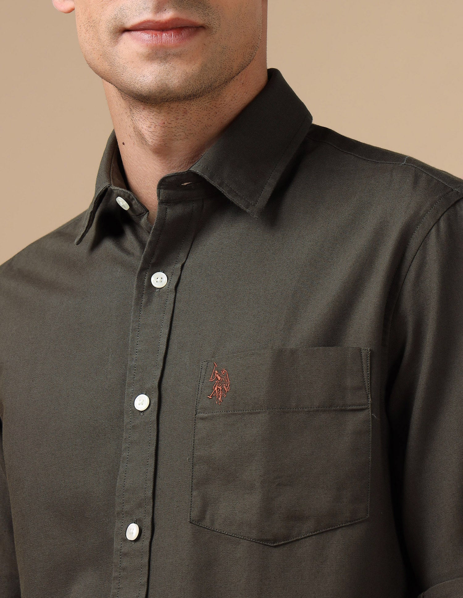 Tailored Fit Pure Cotton Shirt Light Olive - U.S. Polo Assn. India | Large