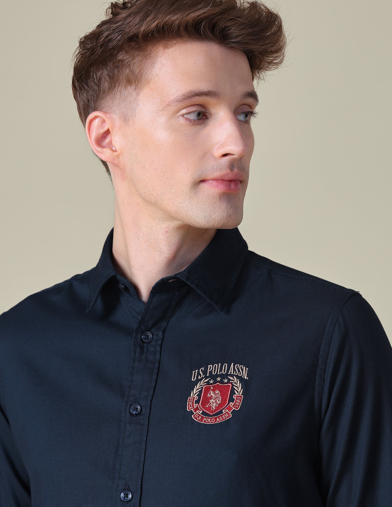 Dobby Tailored Fit Shirt Navy - U.S. POLO ASSN. | Large