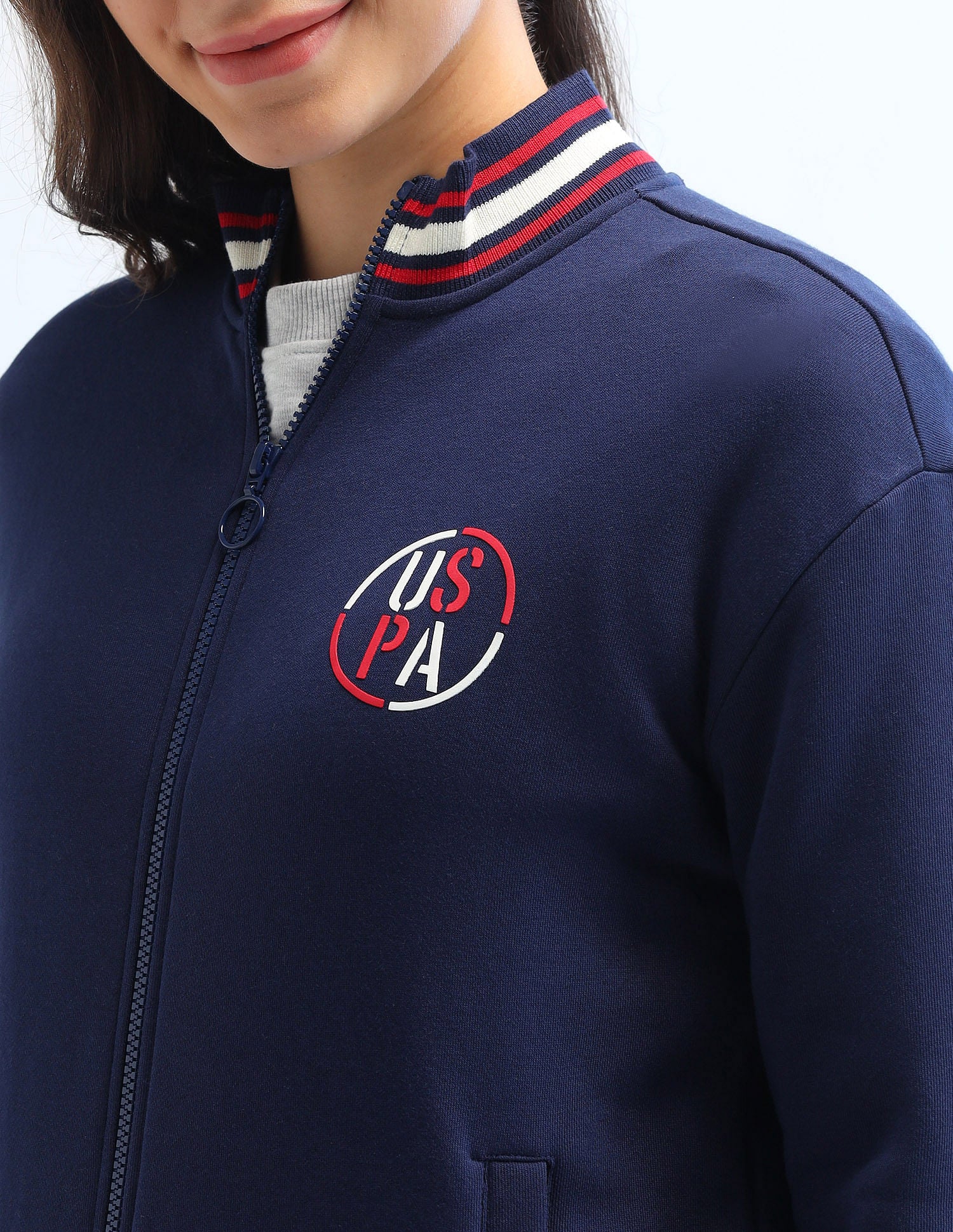 Tipped Collar Zip Up Sweatshirt Navy - U.S. Polo Assn. India | Large