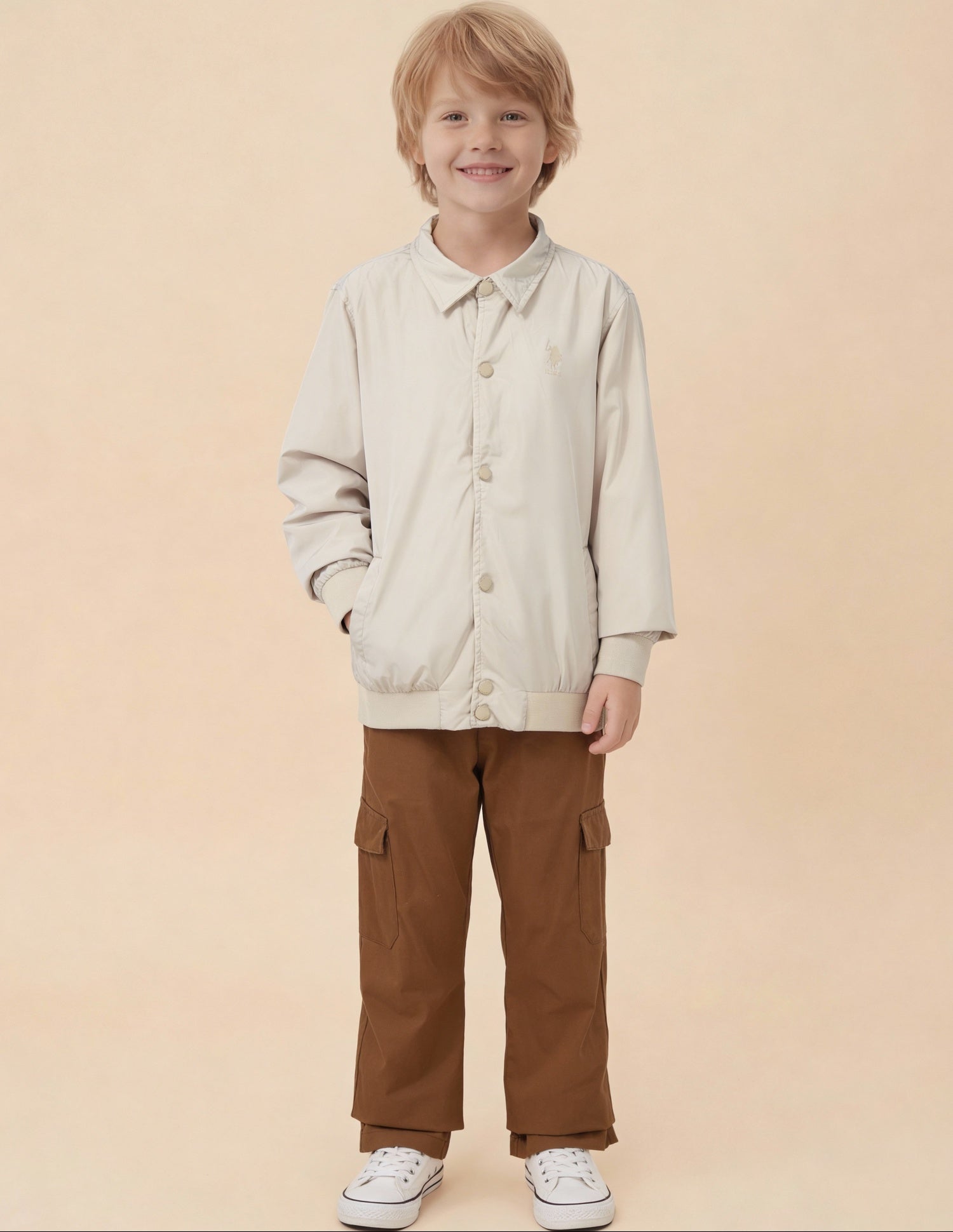 Boys Colourblocked Brand Embroidered Reversible Jacket Beige - U.S. Polo Assn. India | Large