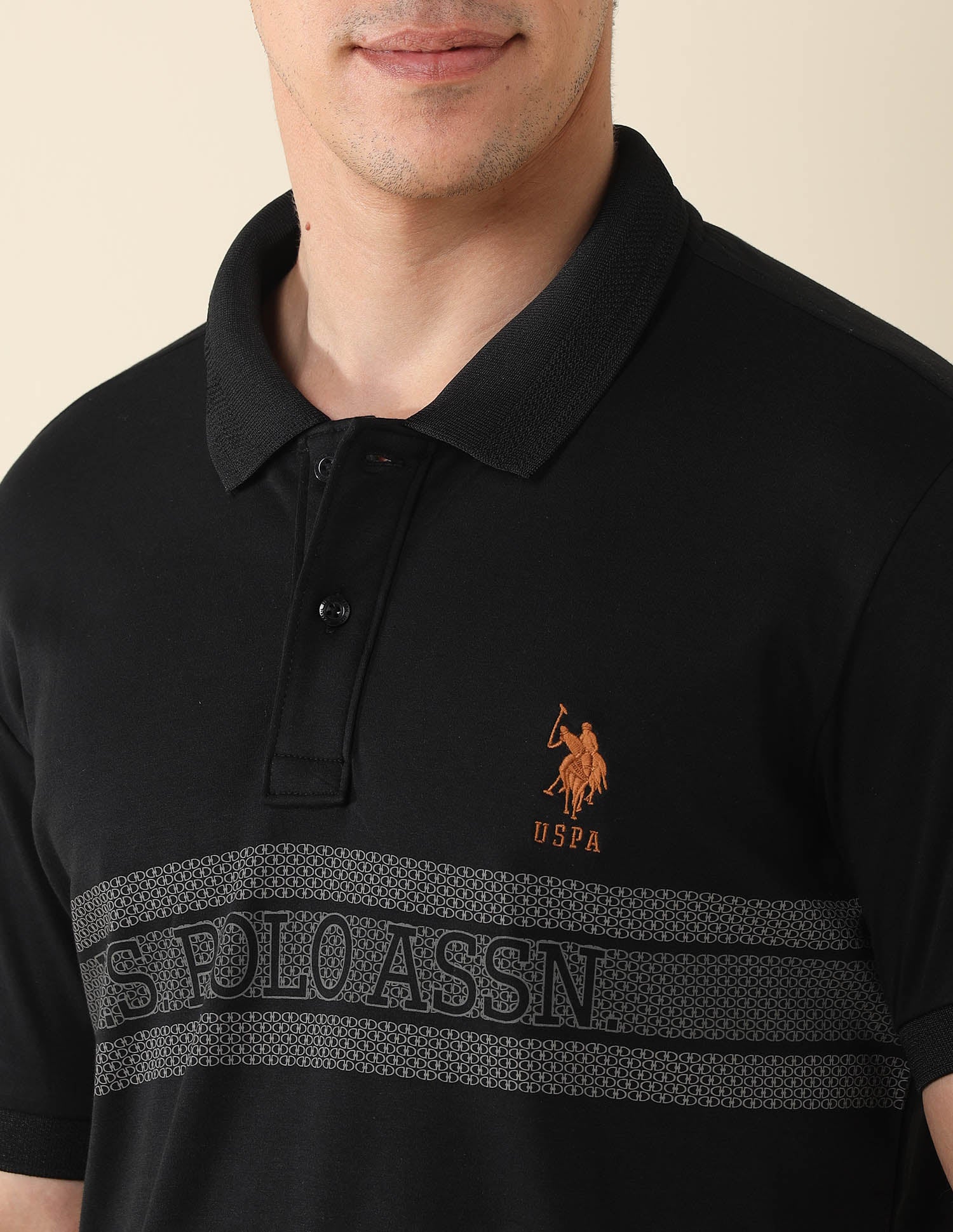 Brand Printed Modern Monochrome Polo Shirt Black - U.S. POLO ASSN. | Large