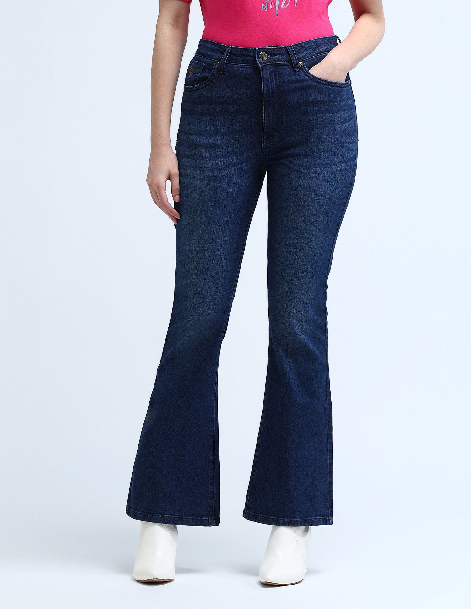 High Rise Flared Fit Jeans Dark Blue - U.S. POLO ASSN. | Large