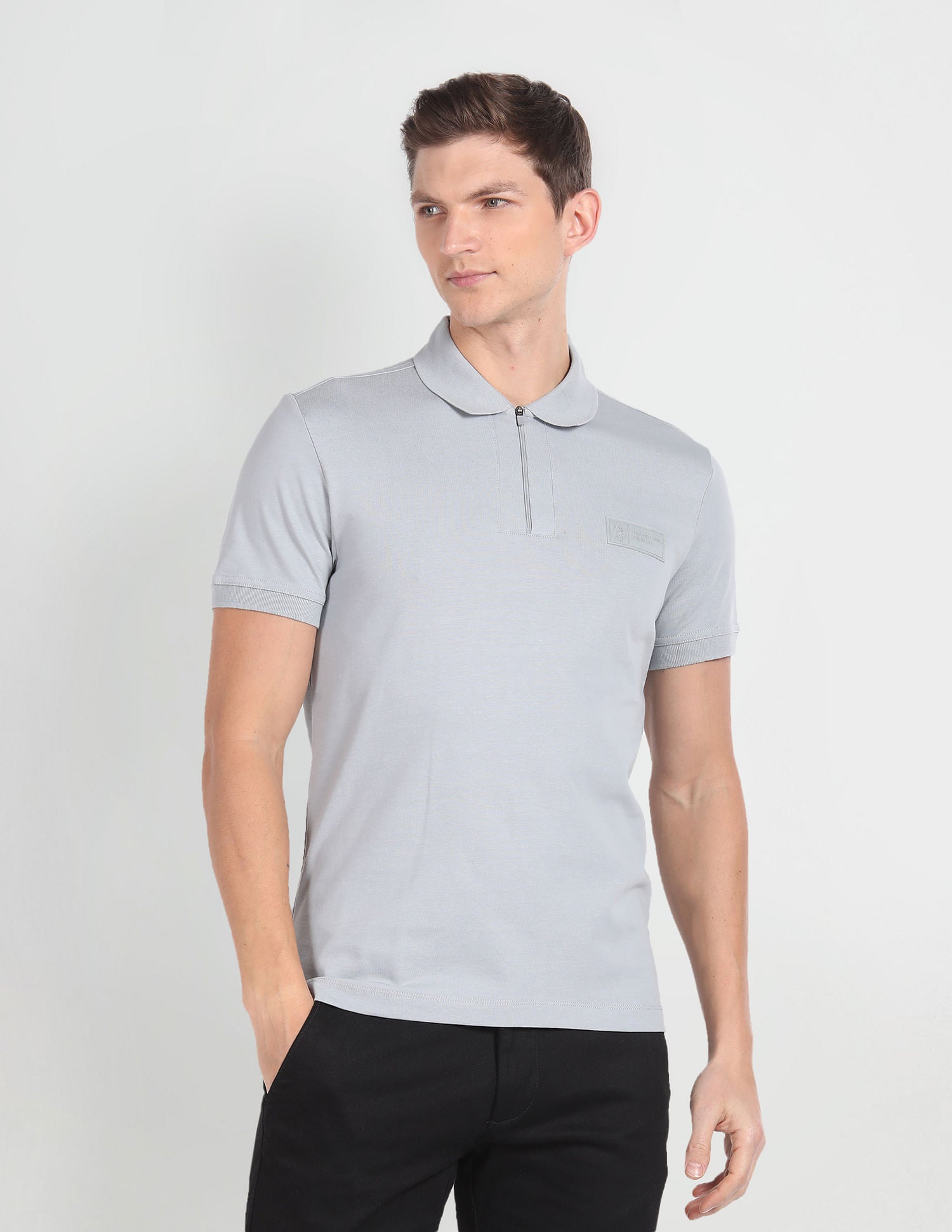 Logo Badge Solid Polo Shirt Grey - U.S. Polo Assn. India | Large
