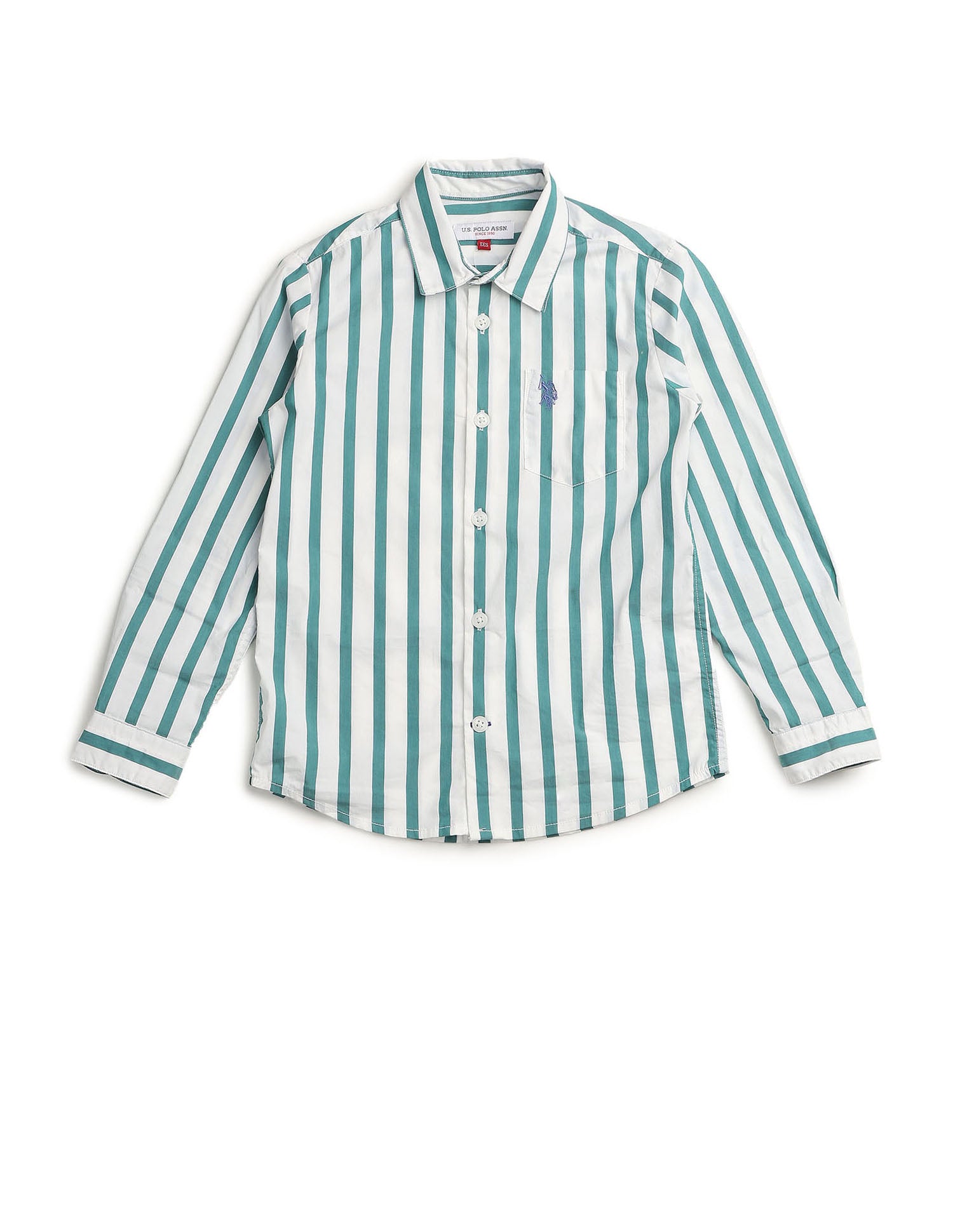 Boys Vertical Striped Regular Fit Shirt Green - U.S. POLO ASSN. | Large