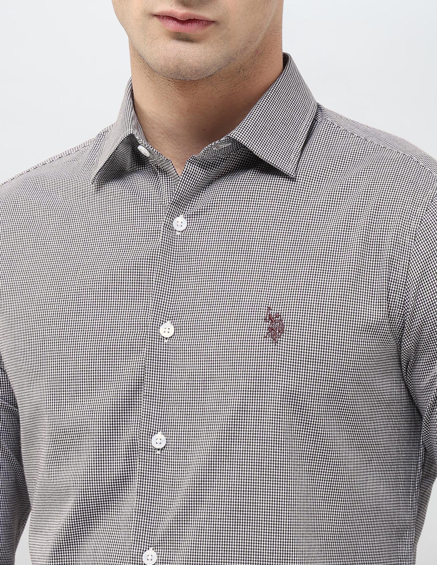Micro Checked Regular Fit Shirt Choco - U.S. POLO ASSN. | Large