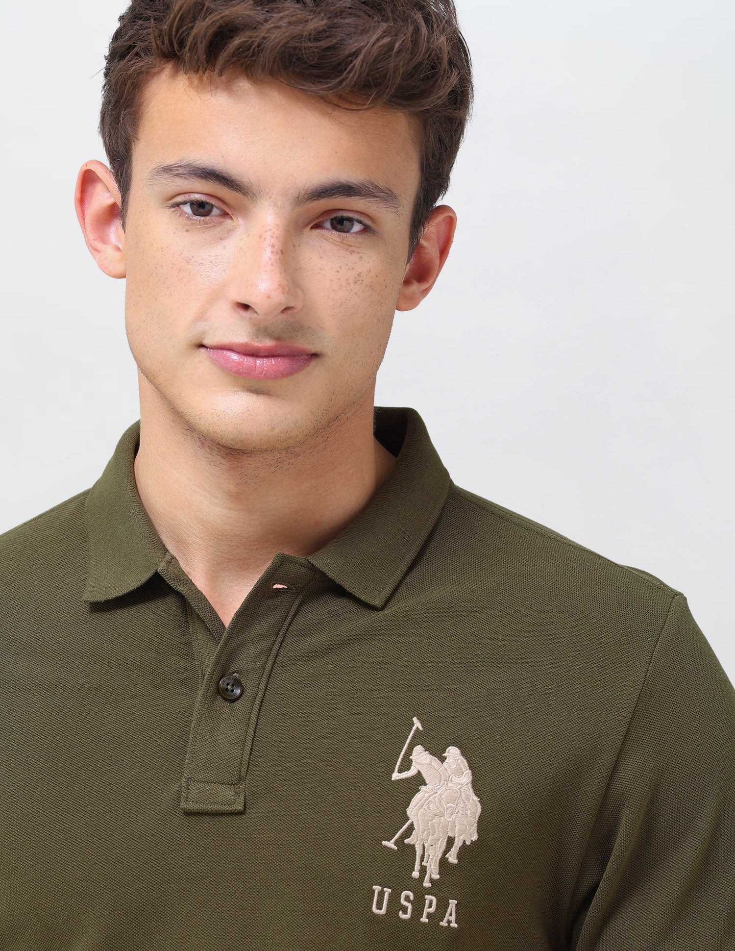 Solid Slim Fit Polo Shirt Olive - U.S. Polo Assn. India | Large