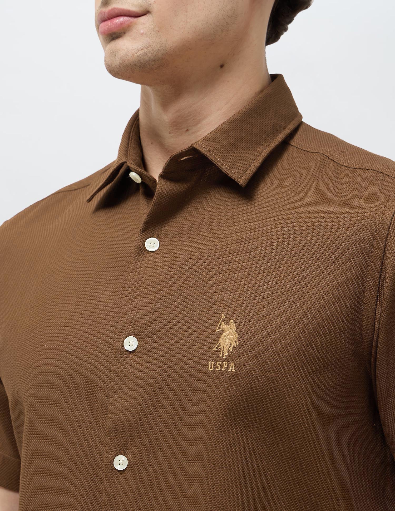 Dobby Textured Regular Fit Shirt Brown - U.S. Polo Assn. India | Large