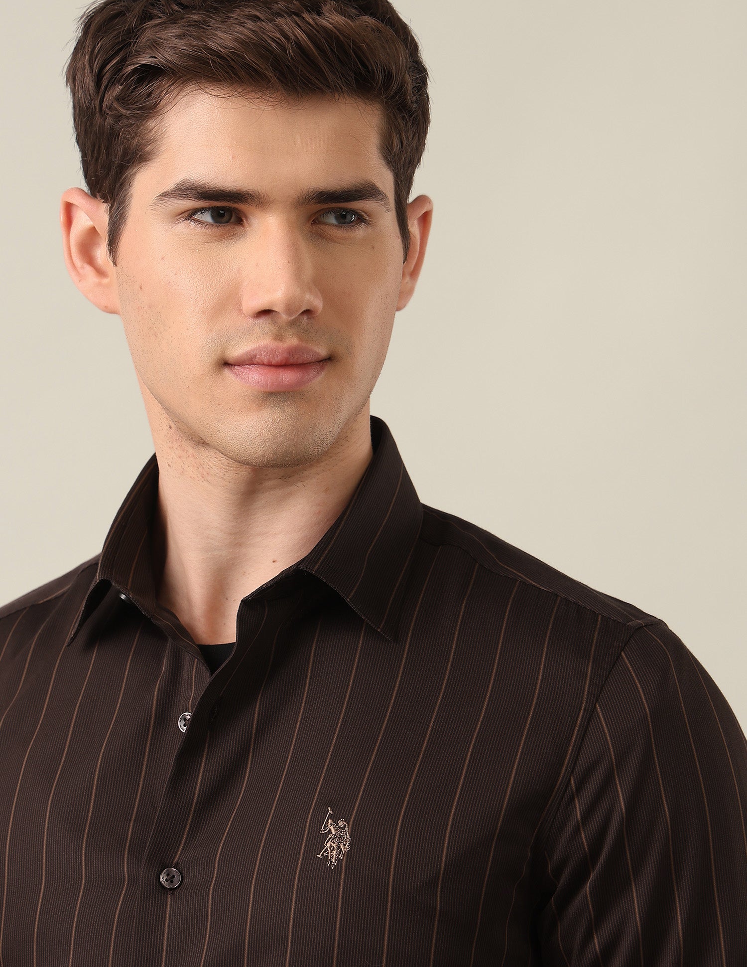 Vertical Striped Satin Shirt Brown - U.S. Polo Assn. India | Large