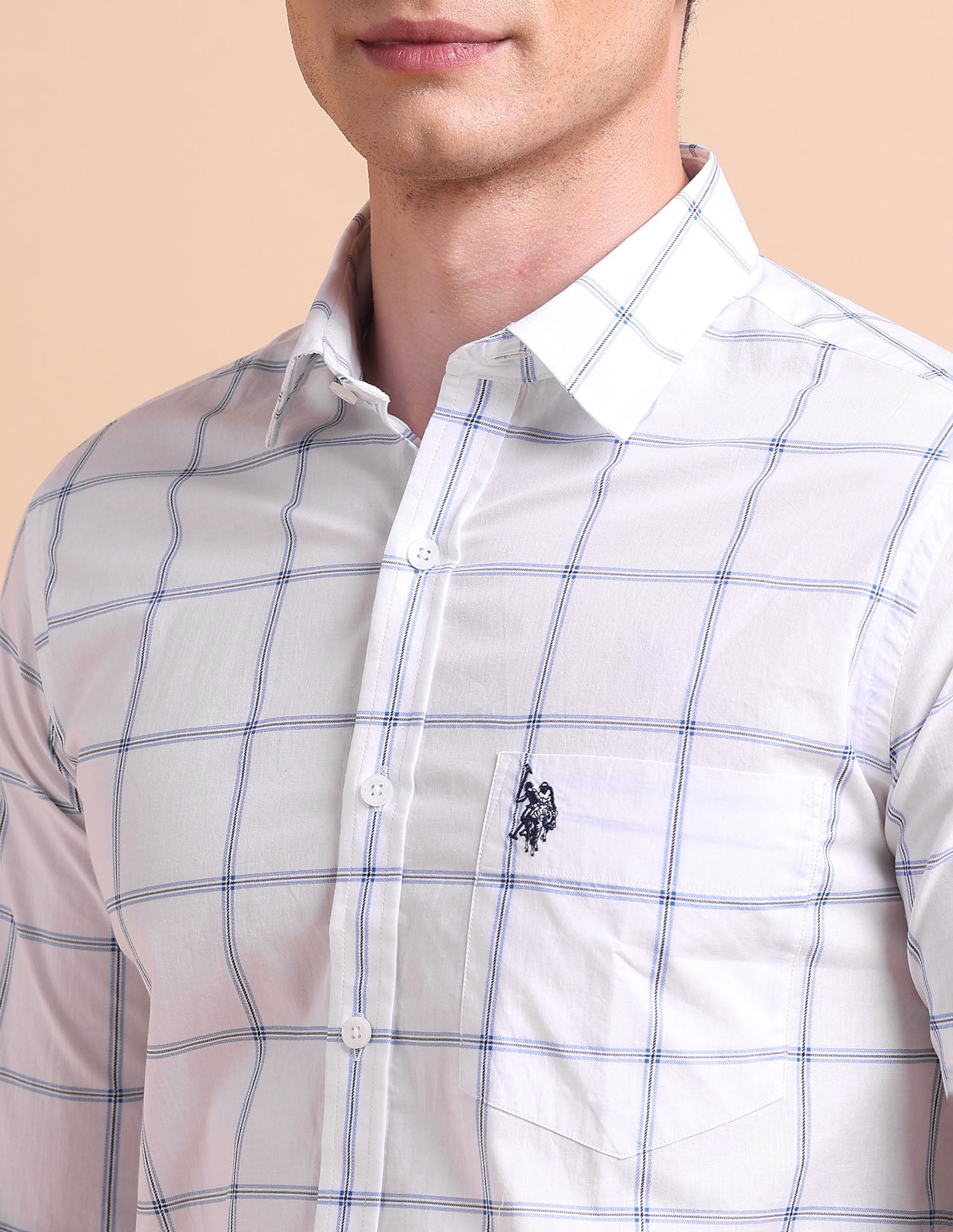 Tailored Fit Windowpane Checked Shirt White - U.S. Polo Assn. India | Large
