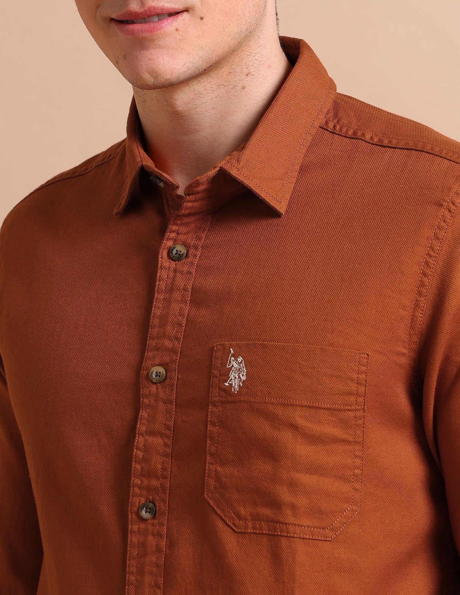 Spread Collar Dobby Shirt Rust - U.S. POLO ASSN. | Large