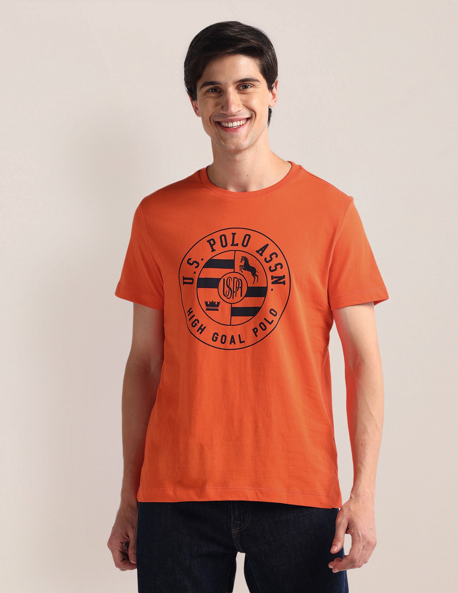Round Neck Graphic Print T-Shirt Rust - U.S. Polo Assn. India | Large