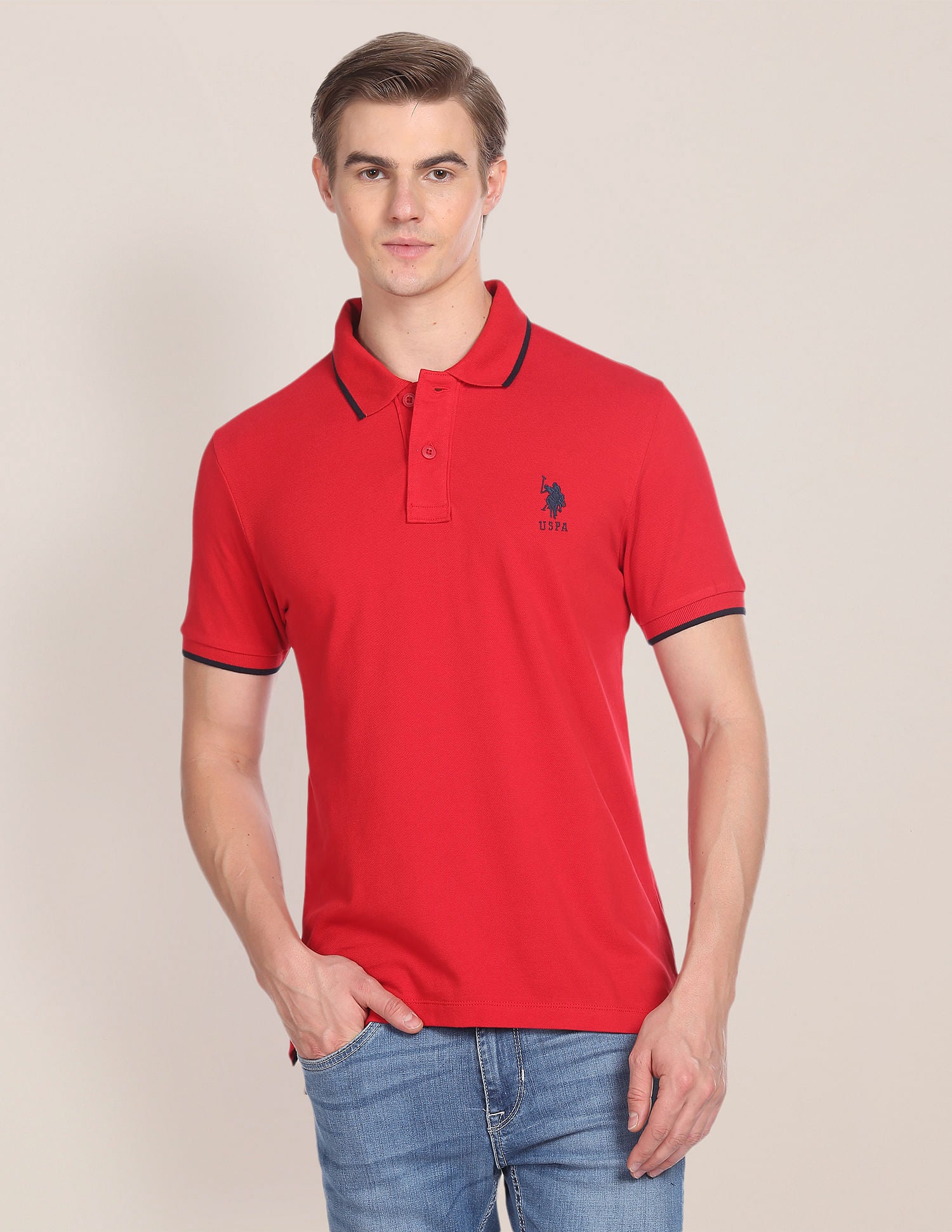 Tipped Collar Slim Fit Polo Shirt Red - U.S. Polo Assn. India | Large