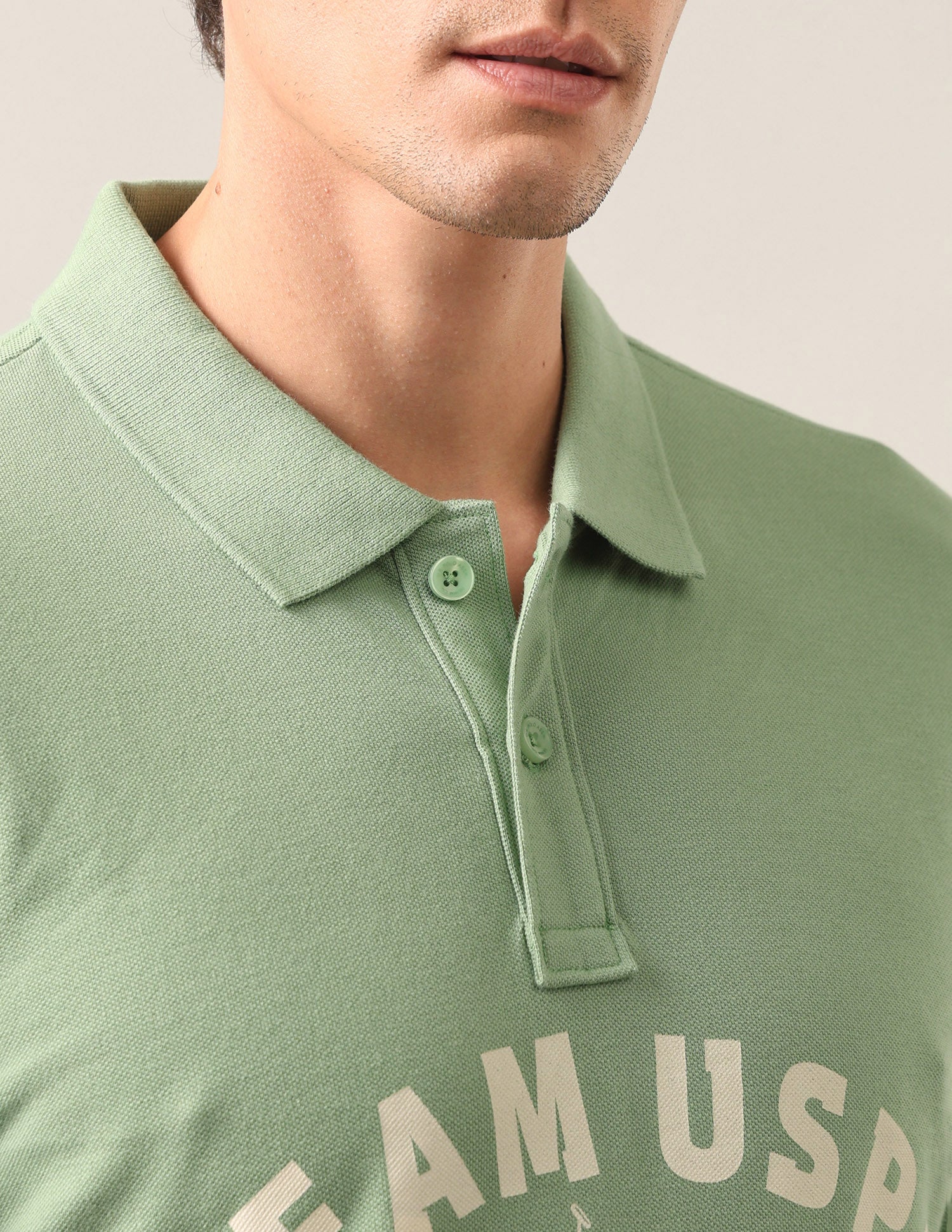 Typographic Brand Printed Slim Fit Polo Shirt Light Green - U.S. Polo Assn. India | Large