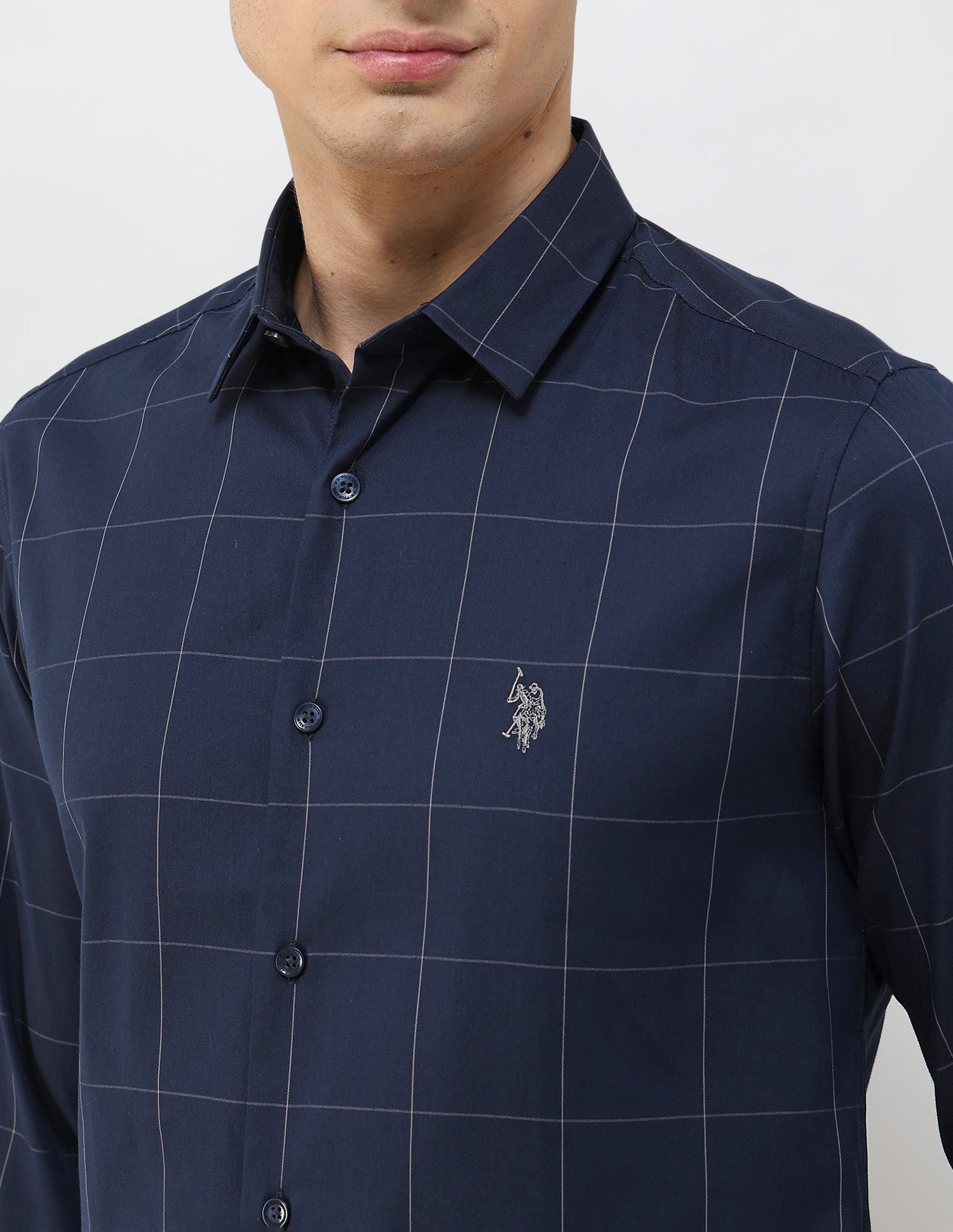 Windowpane Checked Tailored Fit Shirt Navy - U.S. POLO ASSN. | Large