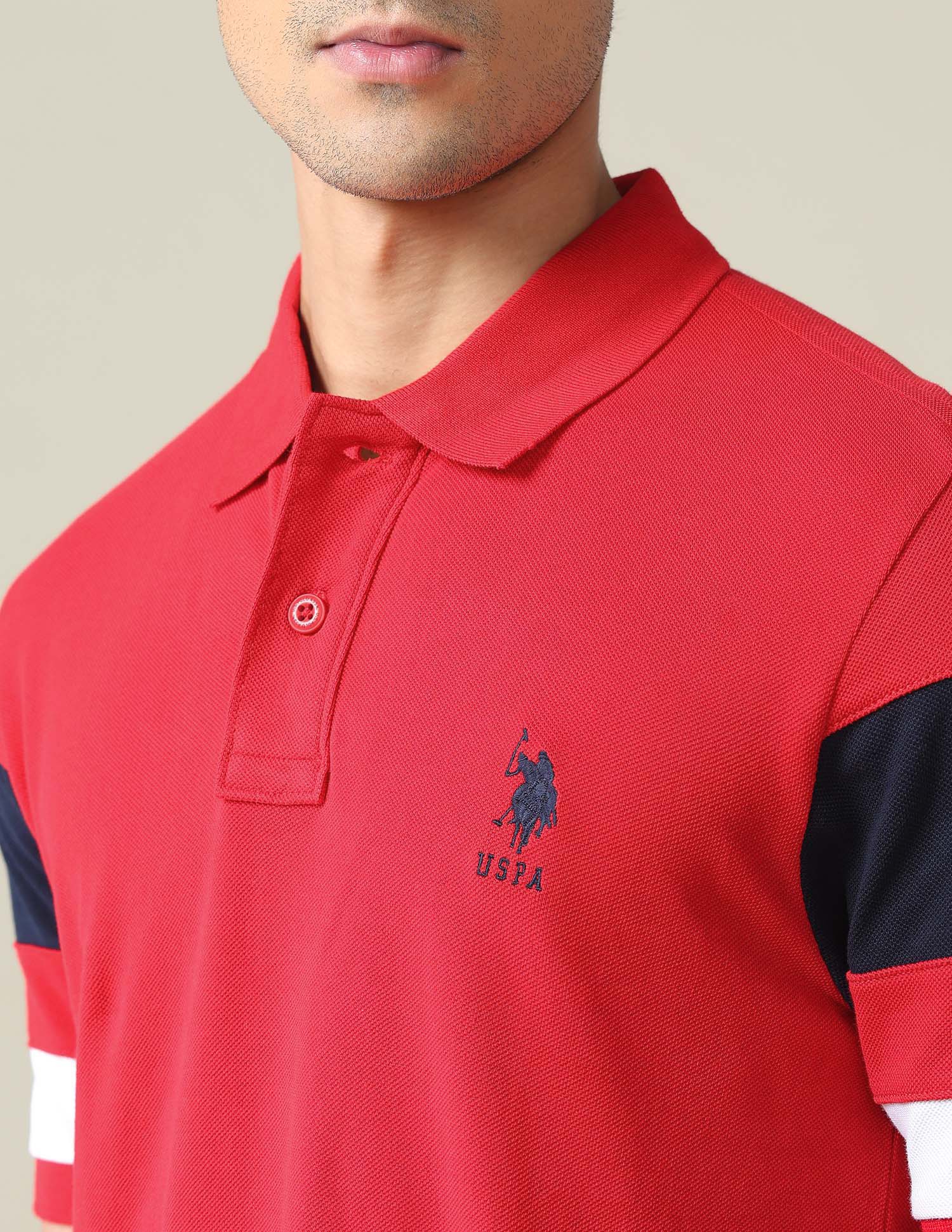 Striped Sleeve Cotton Polo Shirt Red - U.S. POLO ASSN. | Large