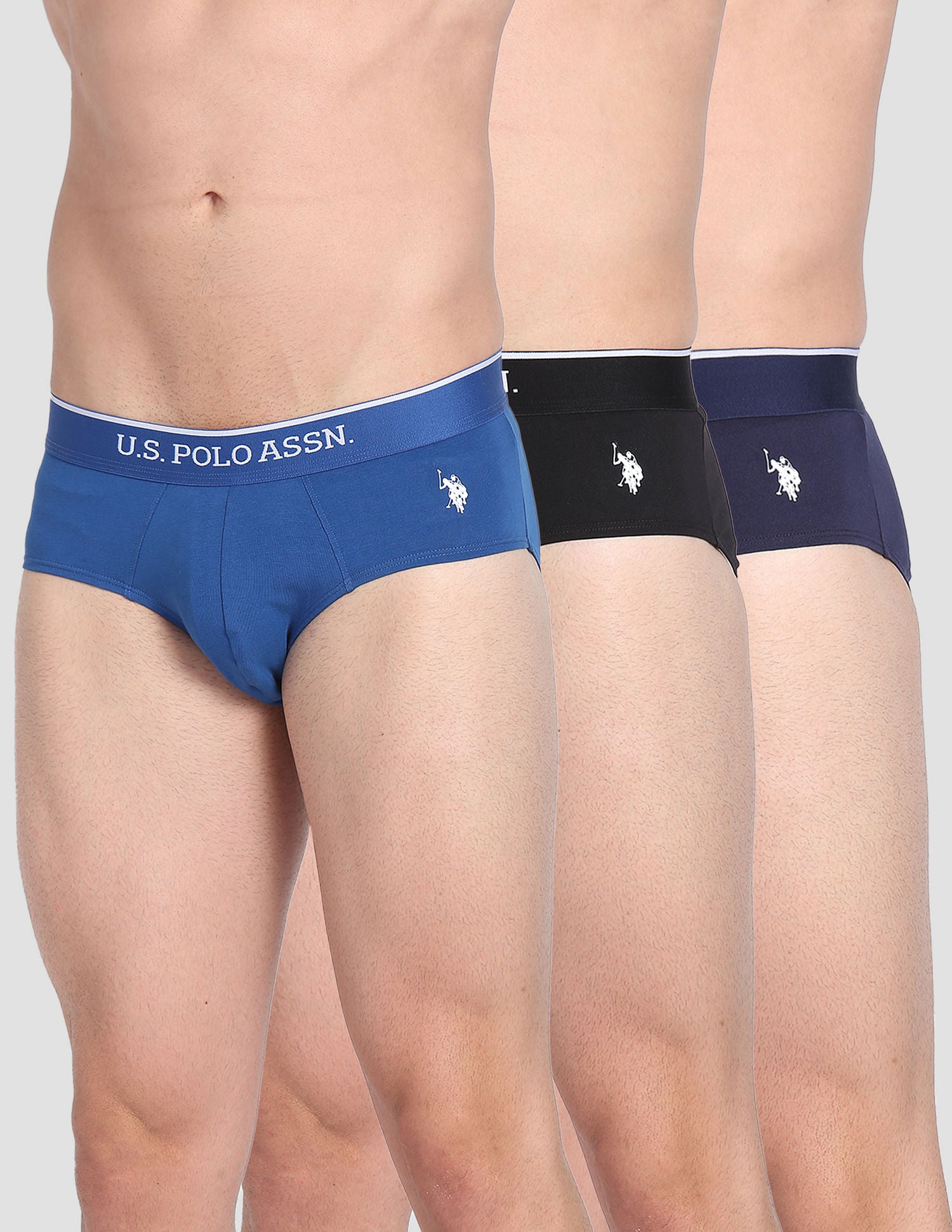 Elasticized Waist Solid EB004 Briefs  - Pack Of 3 Black, Blue and Navy - U.S. POLO ASSN. | Large