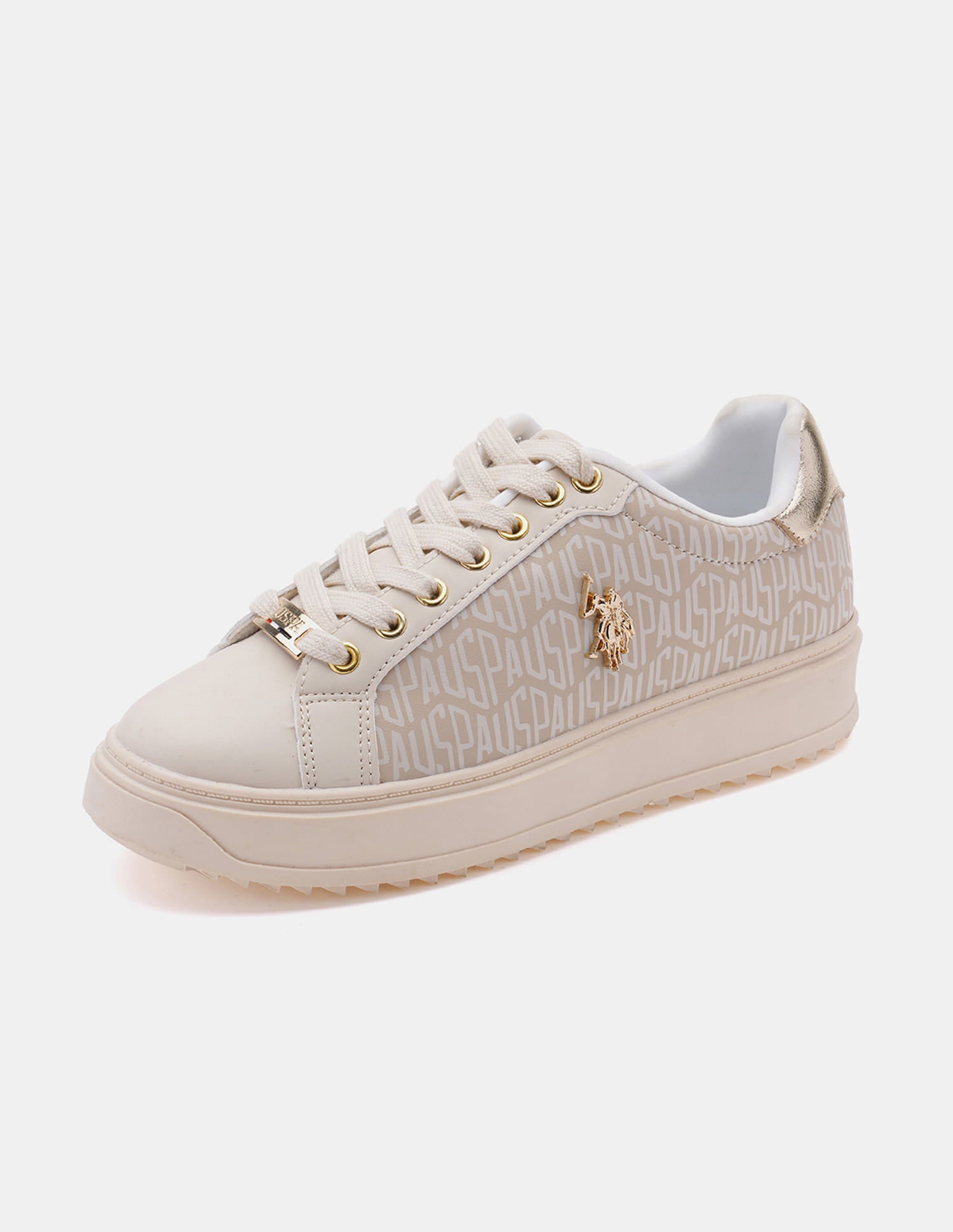 Round Toe Brand Printed Narcisa Sneakers Beige - U.S. Polo Assn. India | Large