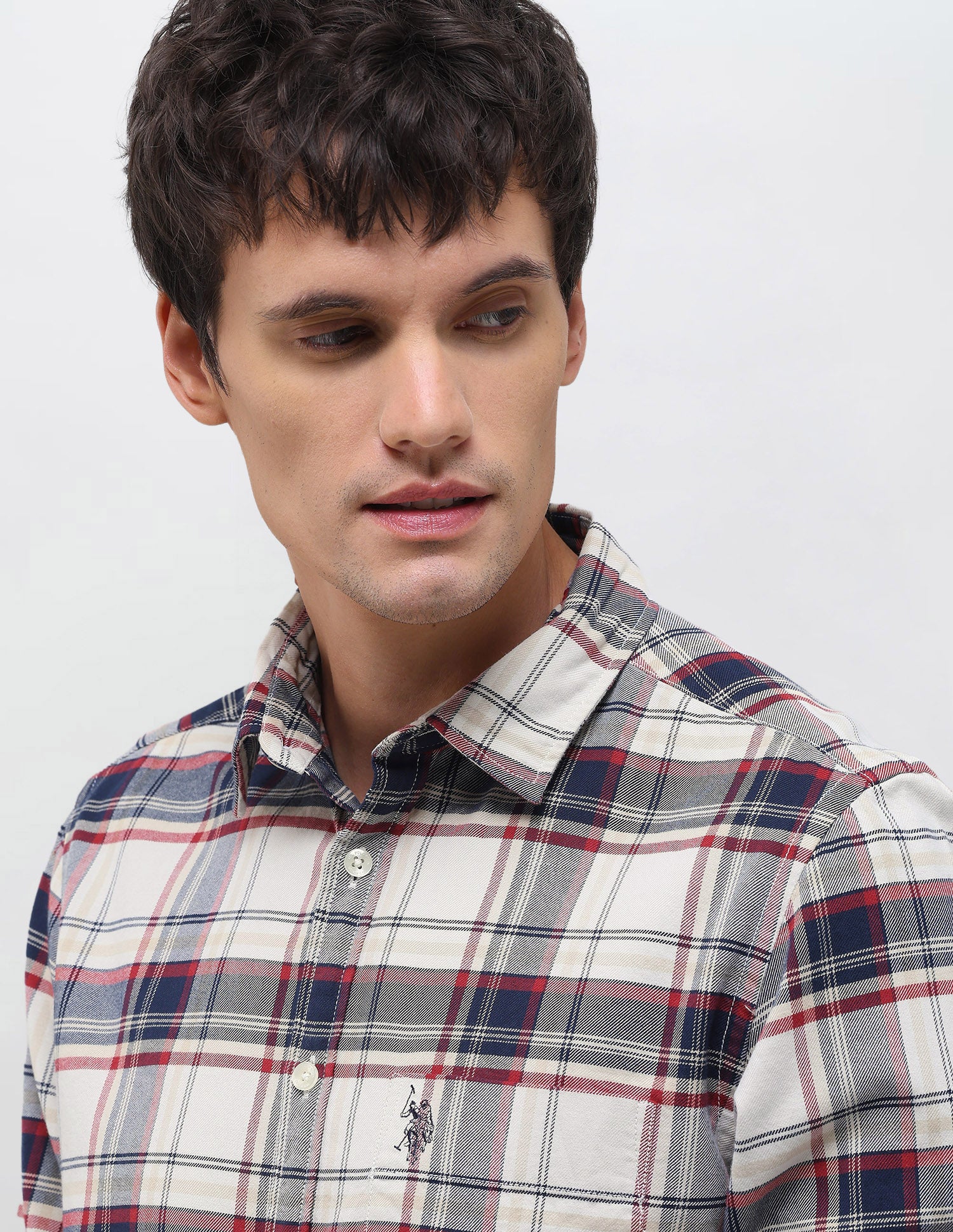 Twill Plaid Checked Shirt Ivory - U.S. Polo Assn. India | Large