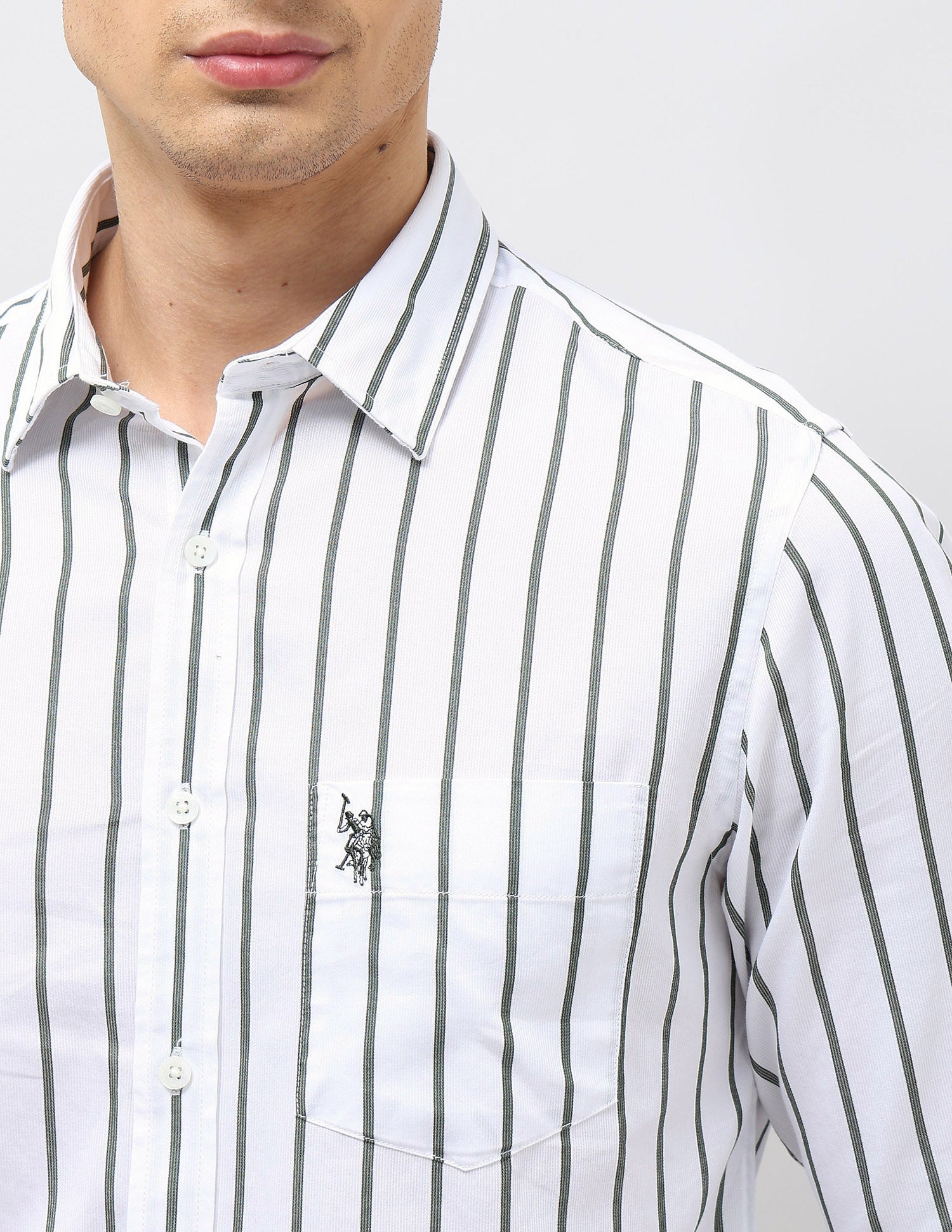 Vertical Striped Tailored Fit Shirt Olive - U.S. POLO ASSN. | Large