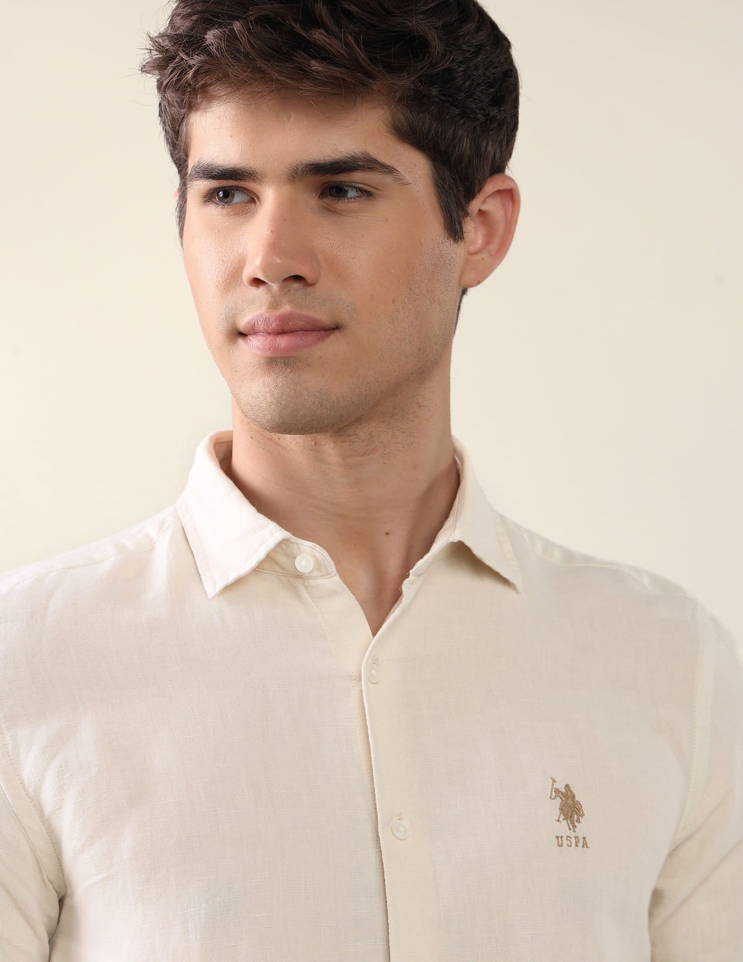 Solid Regular Fit Shirt Beige - U.S. Polo Assn. India | Large