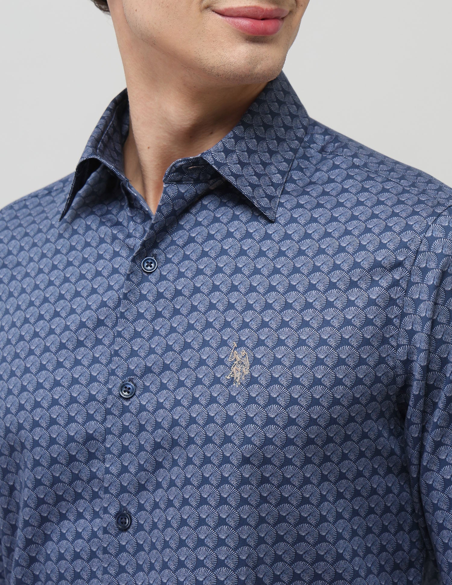 Pure Cotton All Over Printed Shirt Navy - U.S. POLO ASSN. | Large