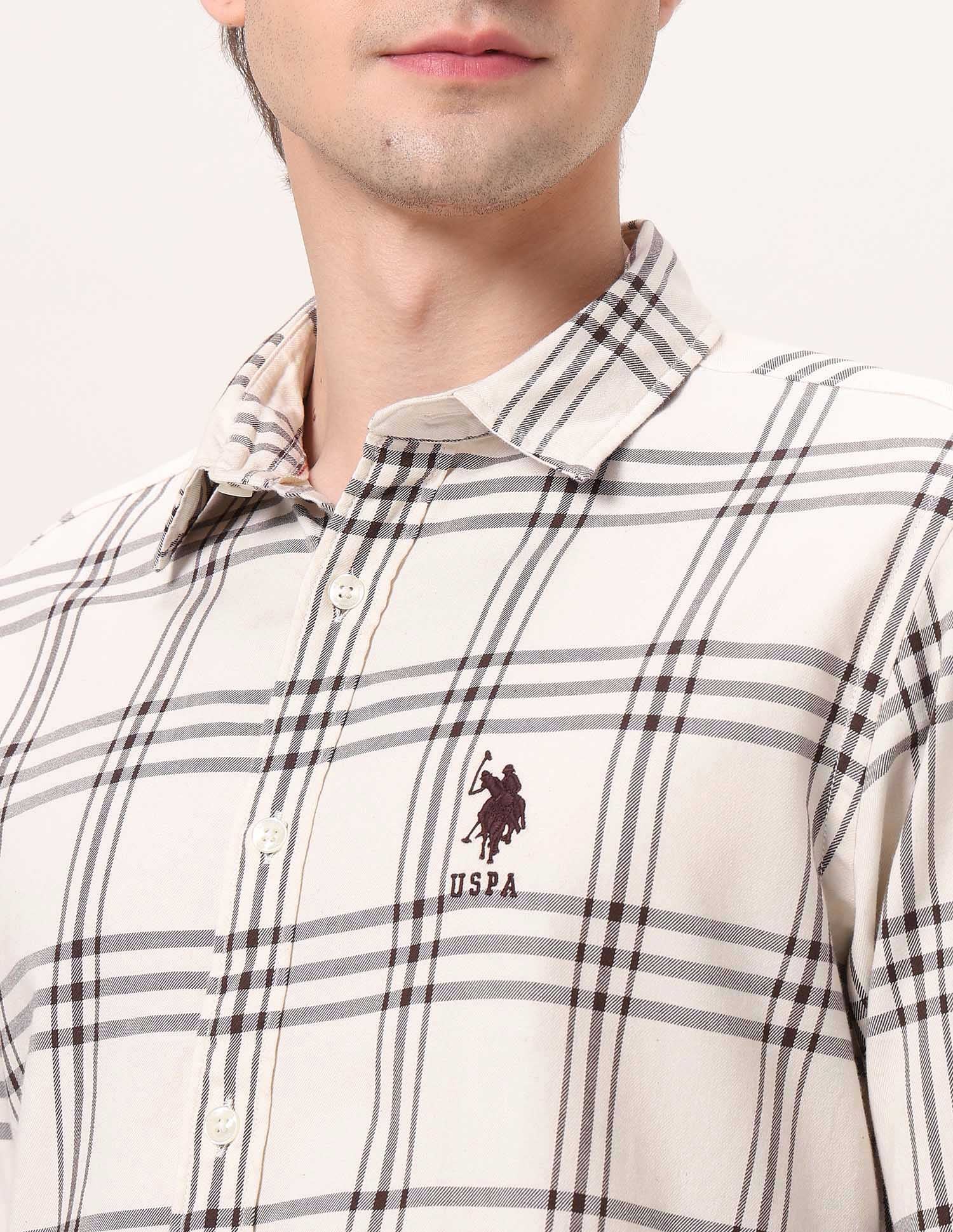 Grid Tattersall Checked Pure Cotton Shirt Ivory - U.S. POLO ASSN. | Large