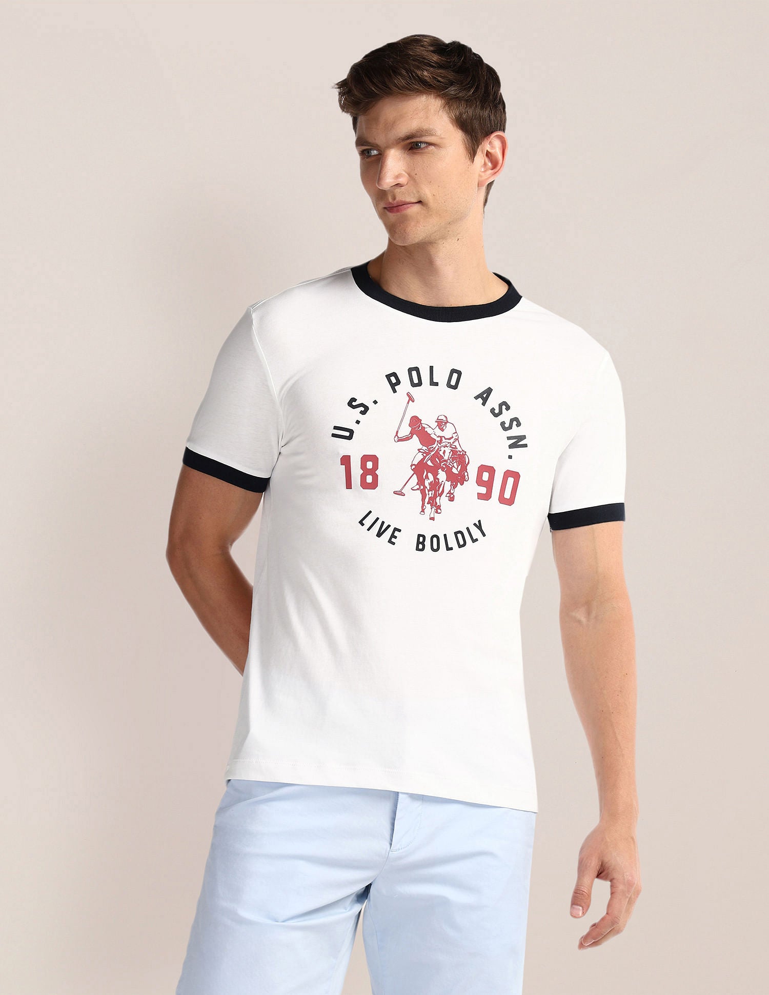 Crew Neck Brand Print T-Shirt White - U.S. POLO ASSN. | Large