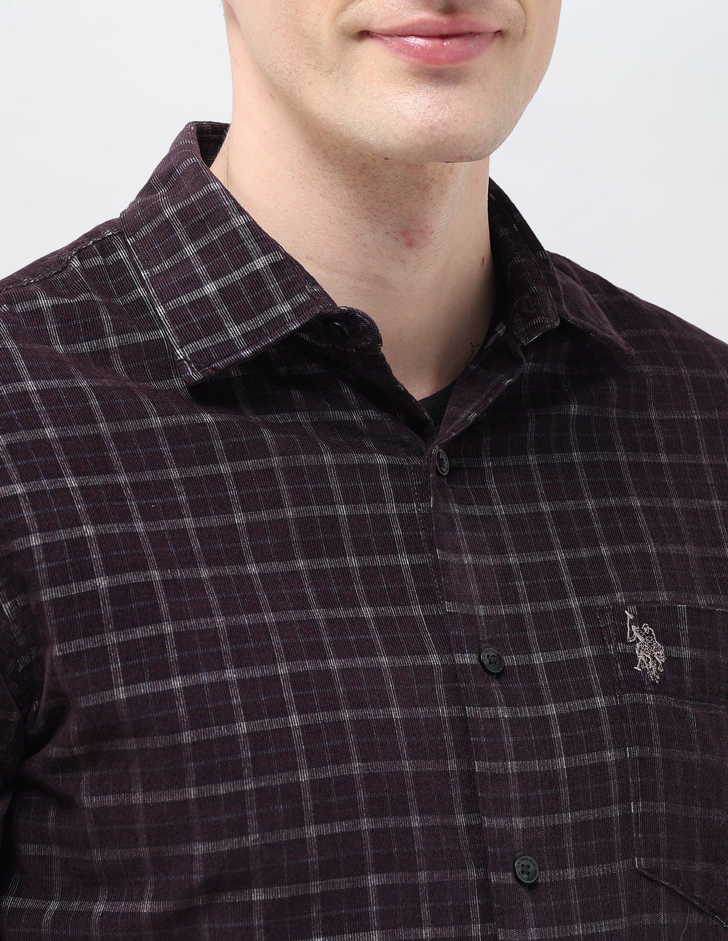 Grid Tattersall Checked Corduroy Shirt Maroon - U.S. POLO ASSN. | Large