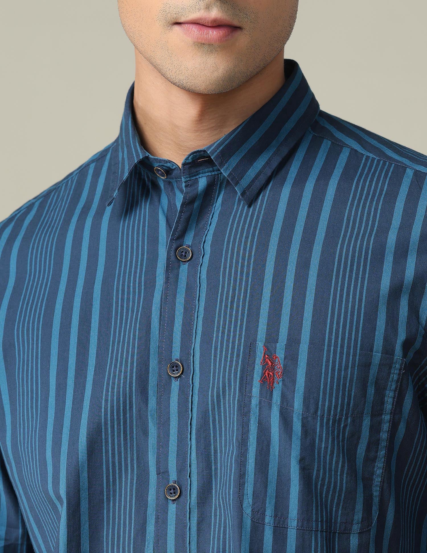 Vertical Stripe Cotton Shirt Navy - U.S. POLO ASSN. | Large
