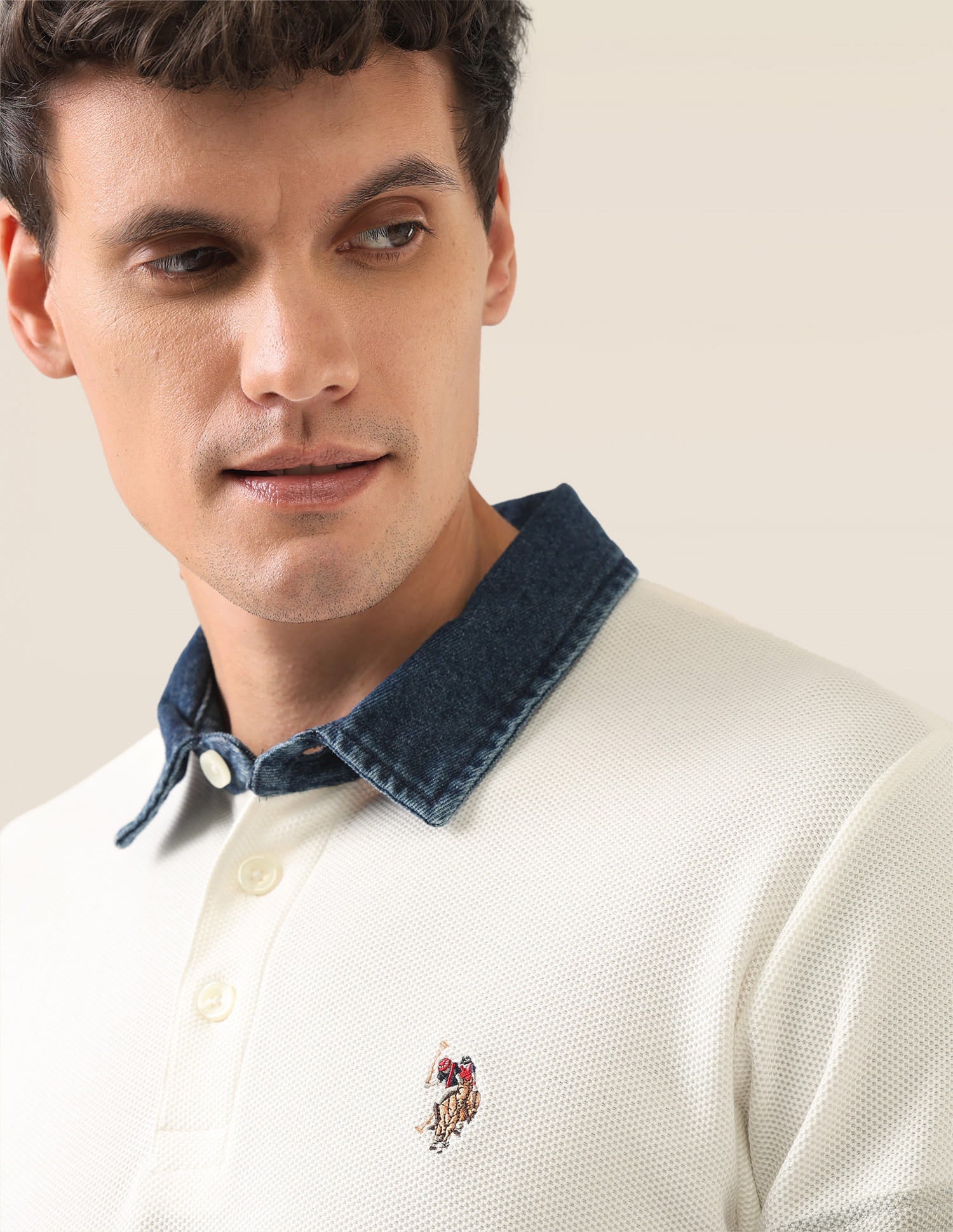 Colourblocked Slim Fit Polo Shirt Ivory - U.S. Polo Assn. India | Large