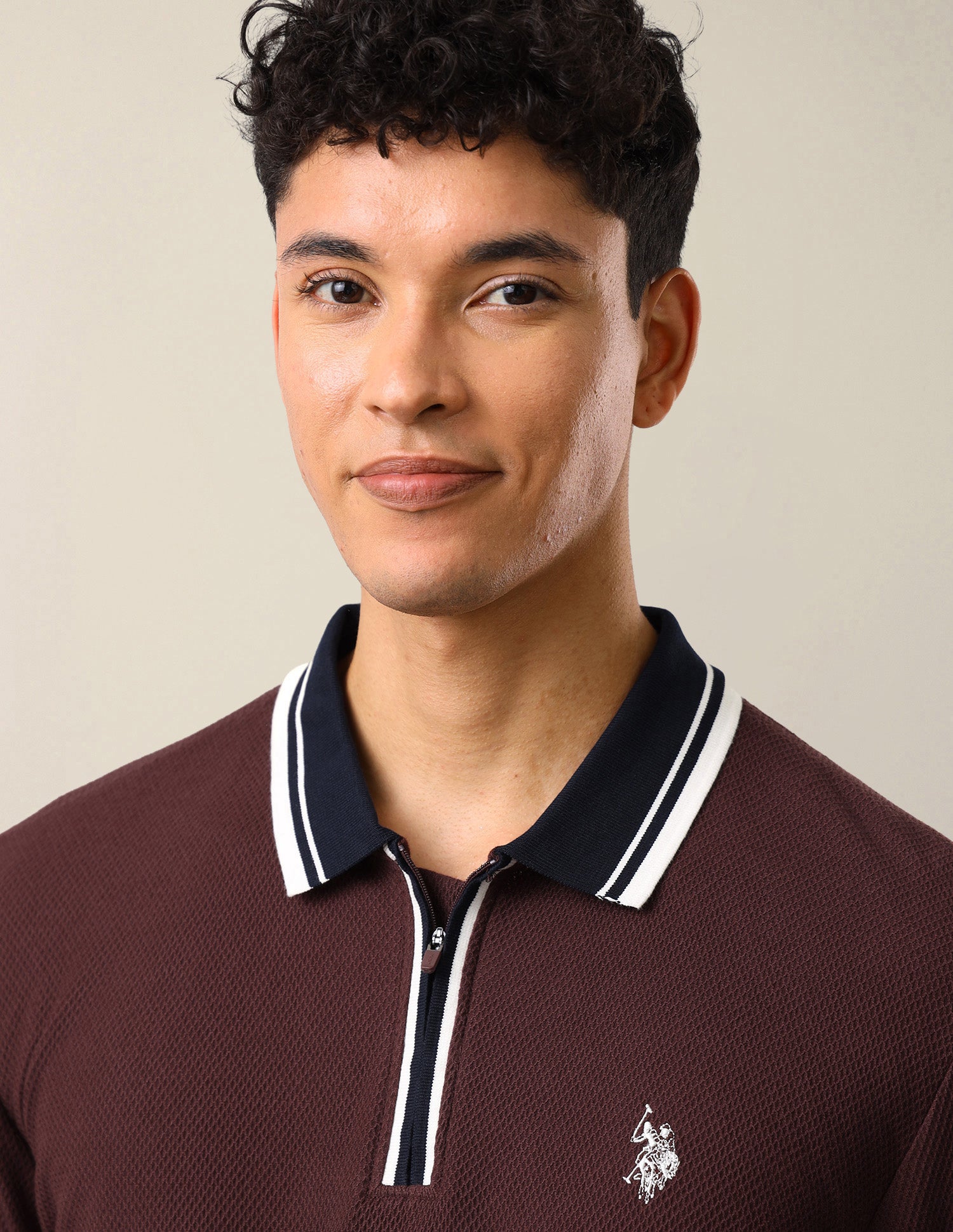Textured Slim Fit Polo Shirt Maroon - U.S. Polo Assn. India | Large