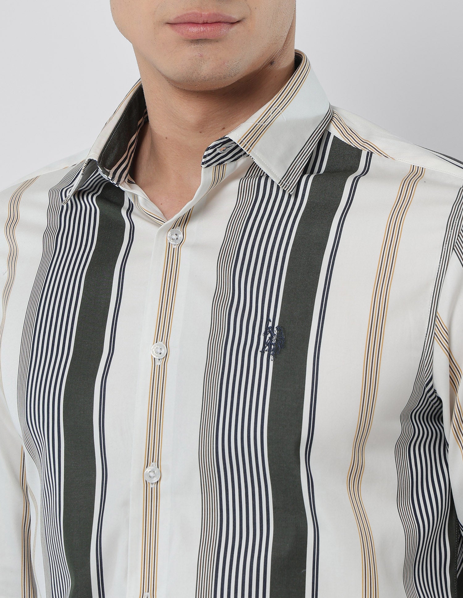 Vertical Striped Tailored Fit Shirt Olive - U.S. POLO ASSN. | Large