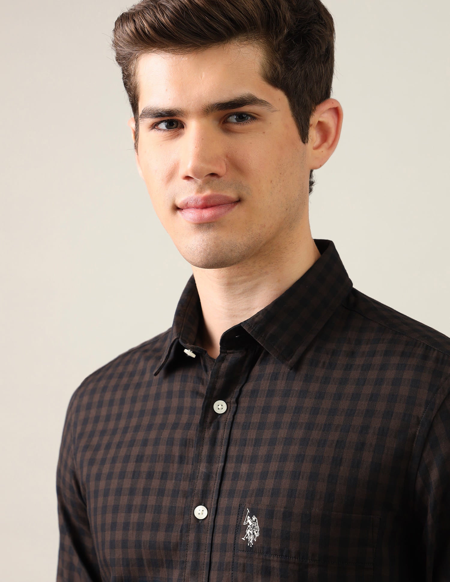 Gingham Checked Twill Shirt Brown - U.S. Polo Assn. India | Large