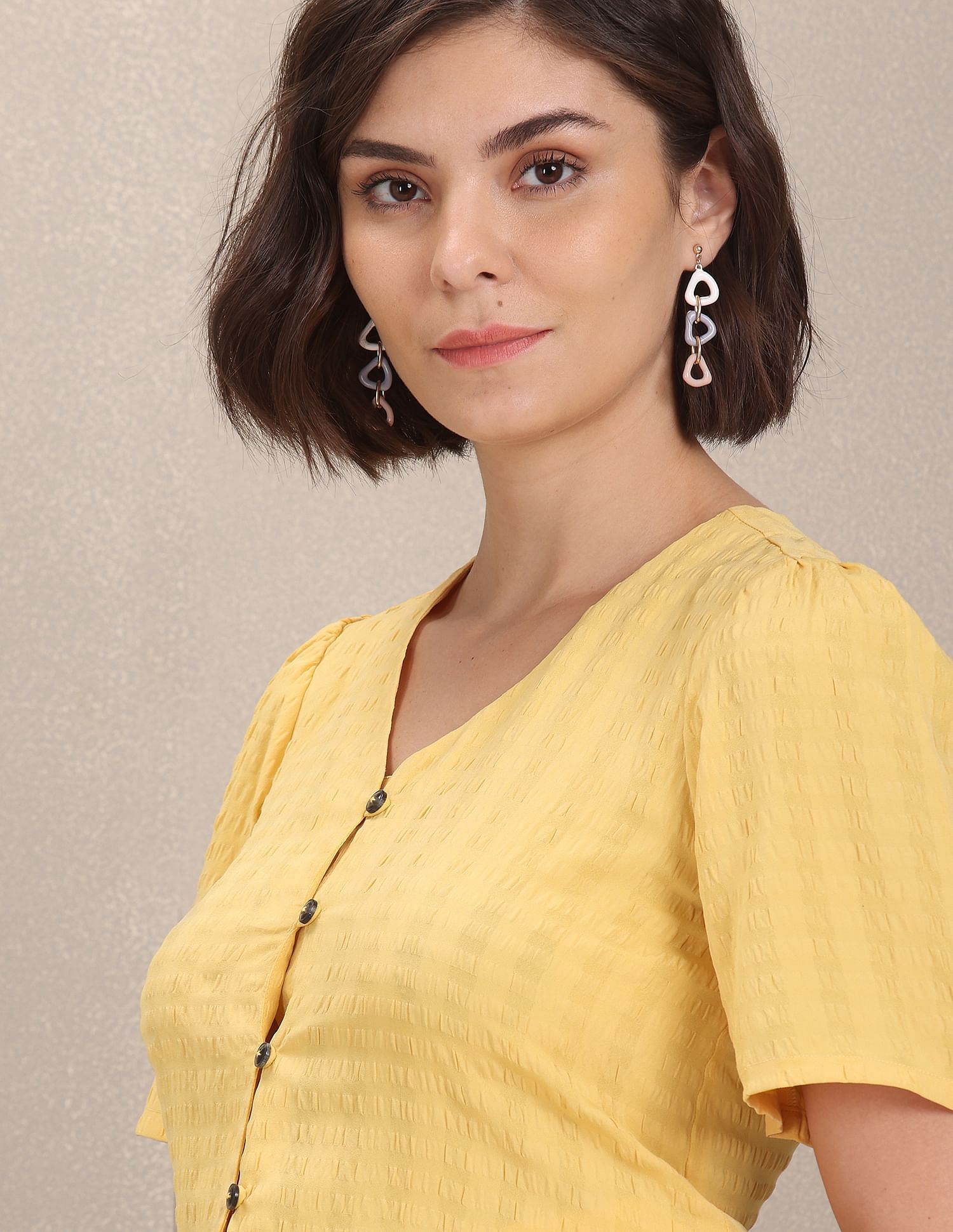 Full Button Closure Textured Top Yellow - U.S. POLO ASSN. | Large