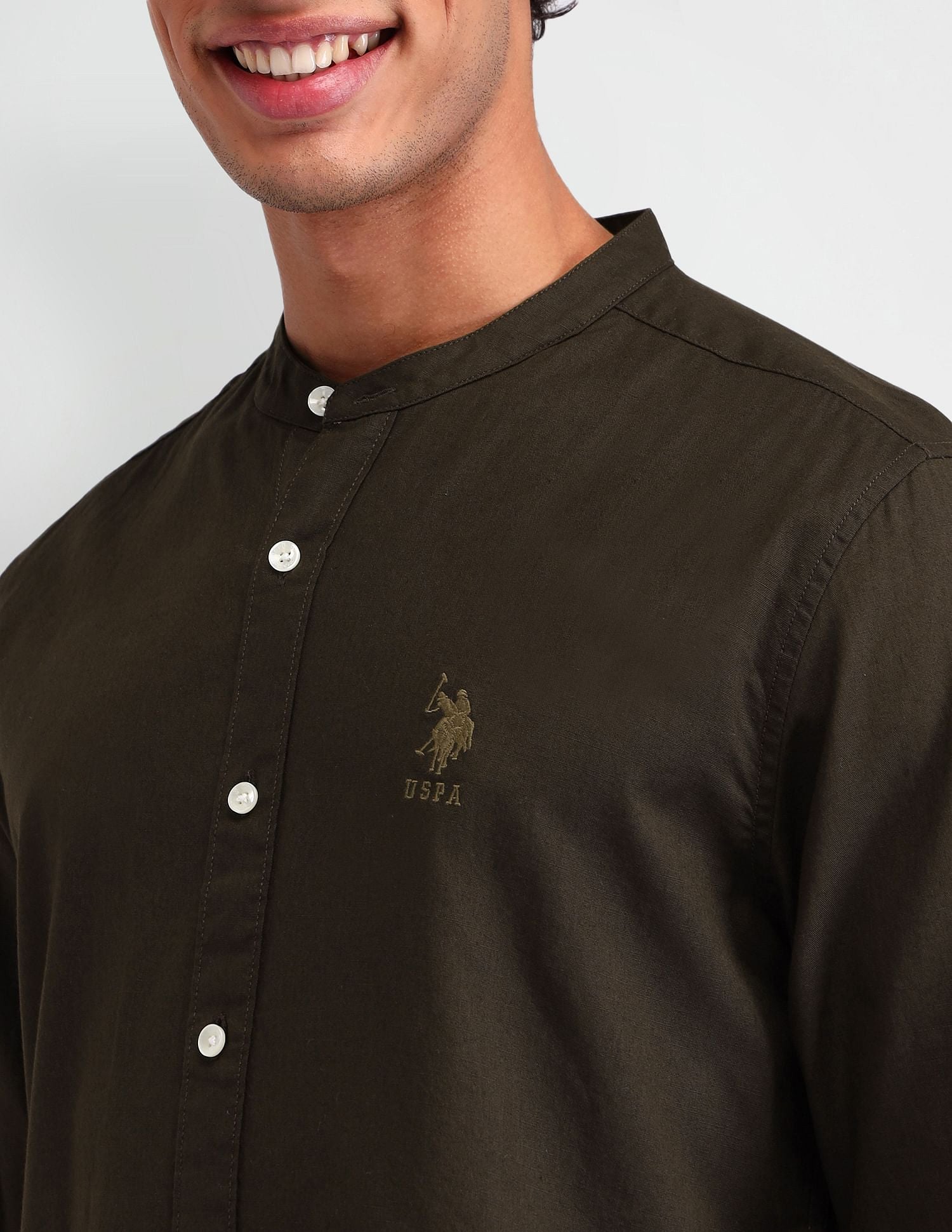 Manhattan Slim Fit Solid Shirt Olive - U.S. Polo Assn. India | Large