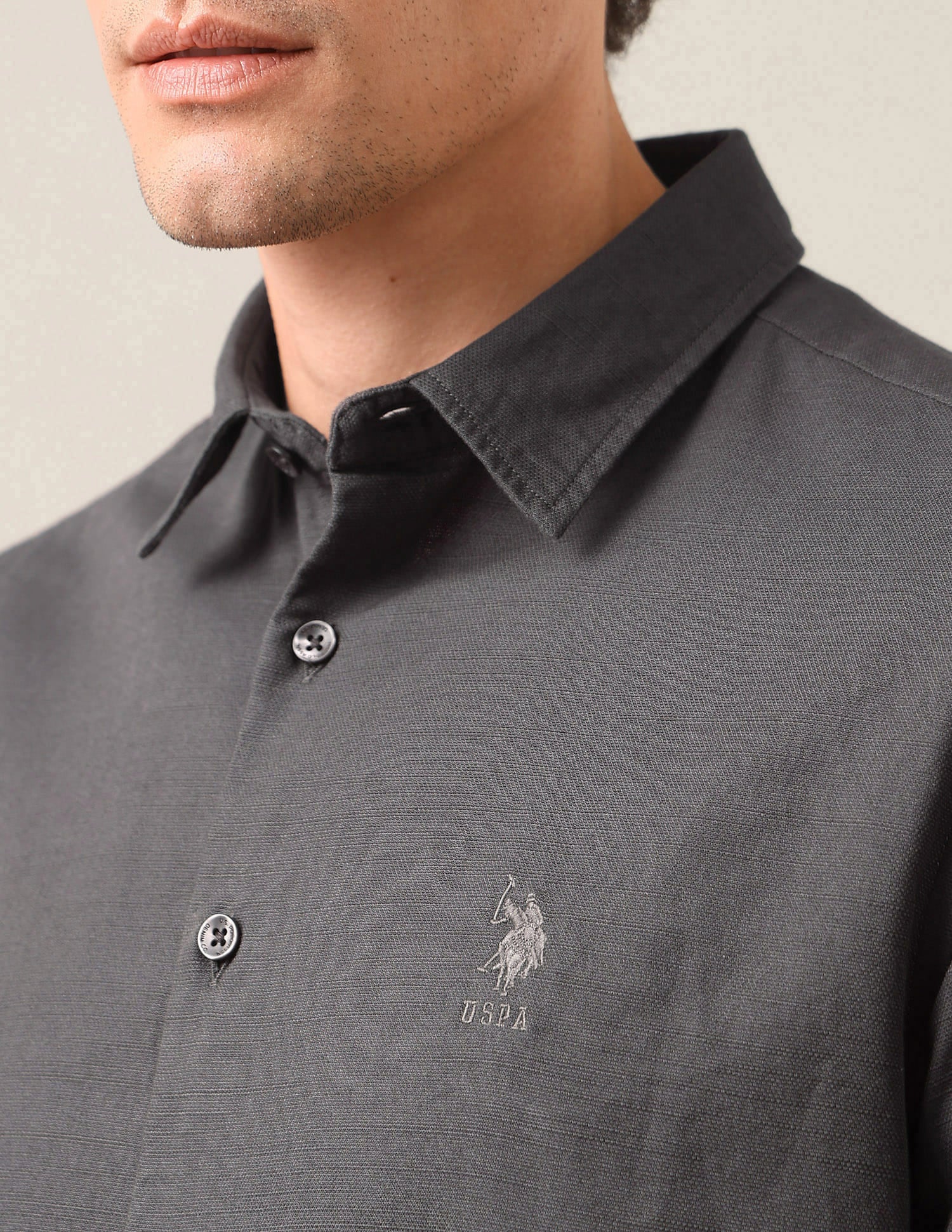 Solid Regular Fit Shirt Grey - U.S. Polo Assn. India | Large