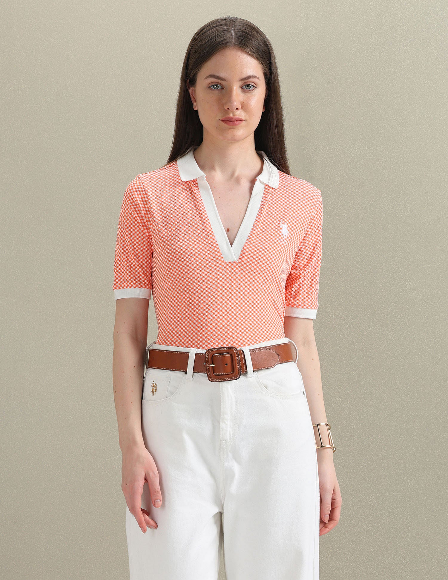 Open Placket Textured Polo Shirt Orange - U.S. POLO ASSN. | Large