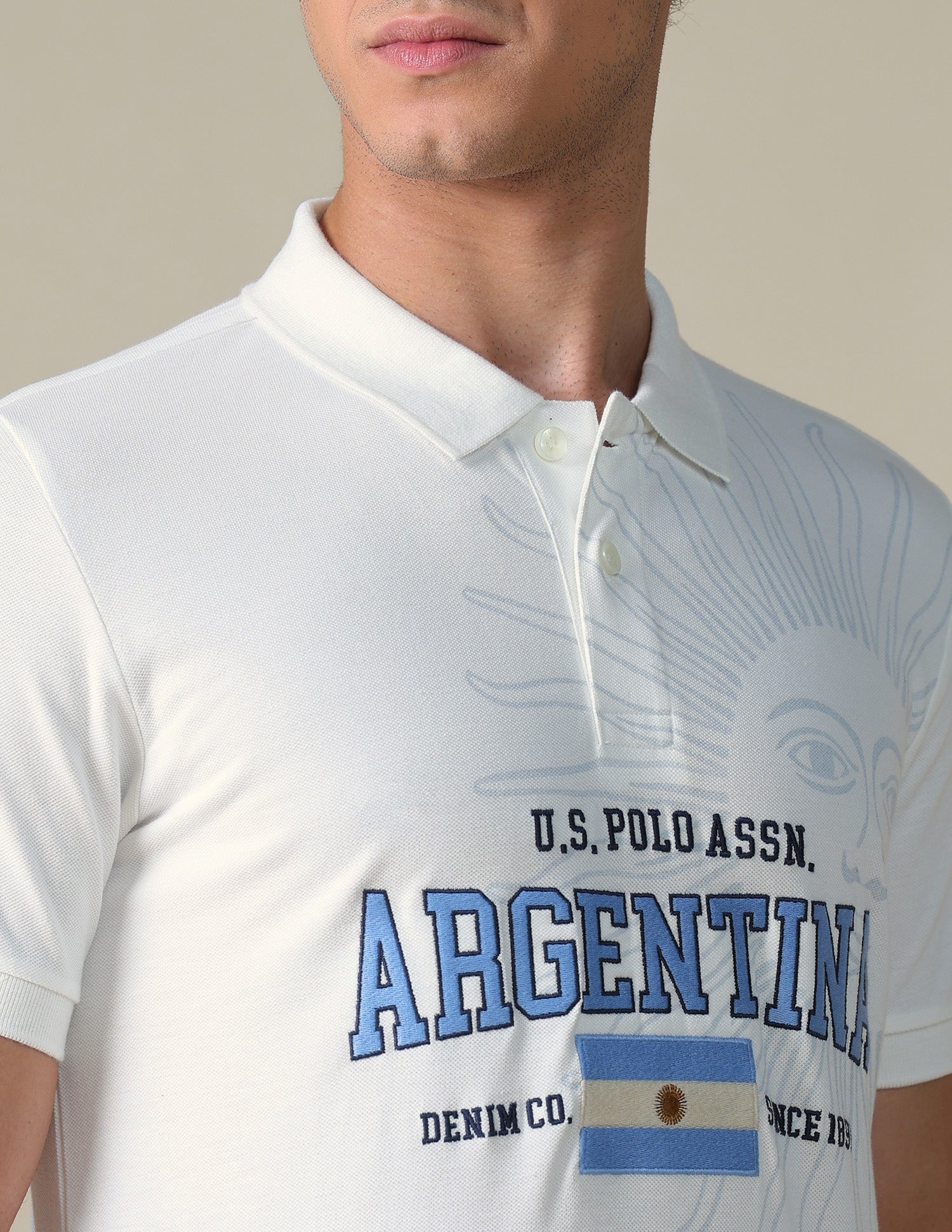 Typographic Slim Fit Polo Shirt Ivory - U.S. Polo Assn. India | Large