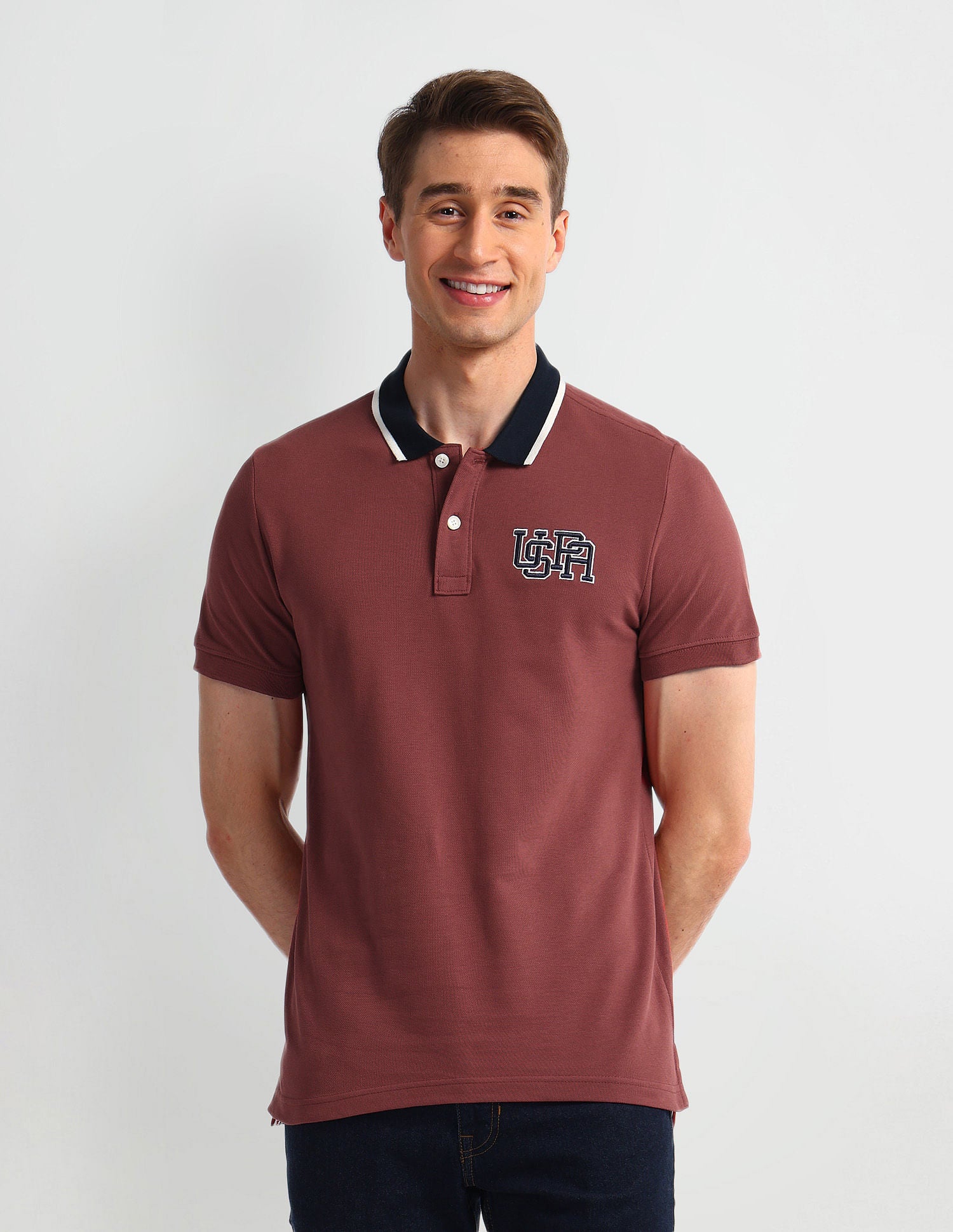 Muscle Fit Solid Polo Shirt Brown - U.S. Polo Assn. India | Large