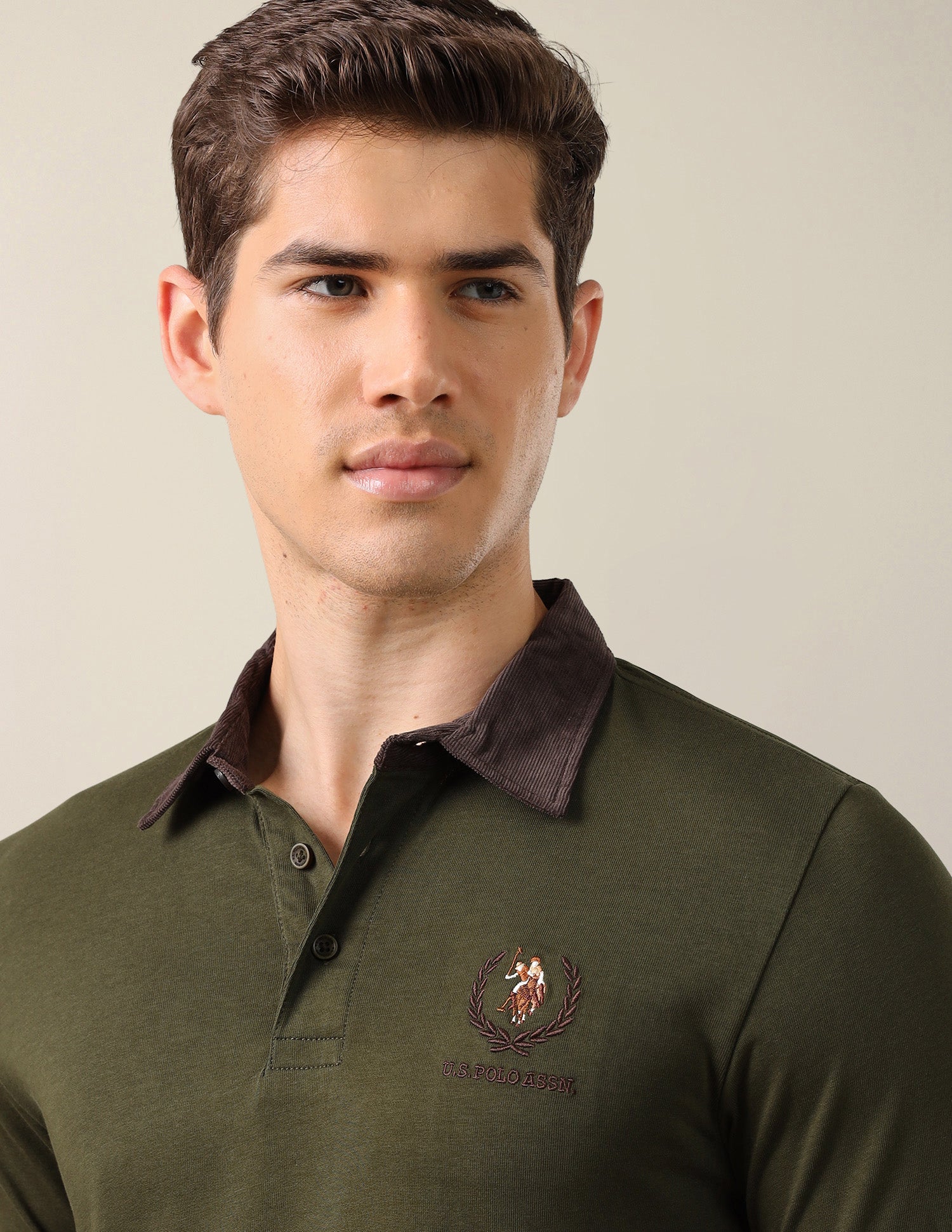 Solid Slim Fit Polo Shirt Olive - U.S. Polo Assn. India | Large
