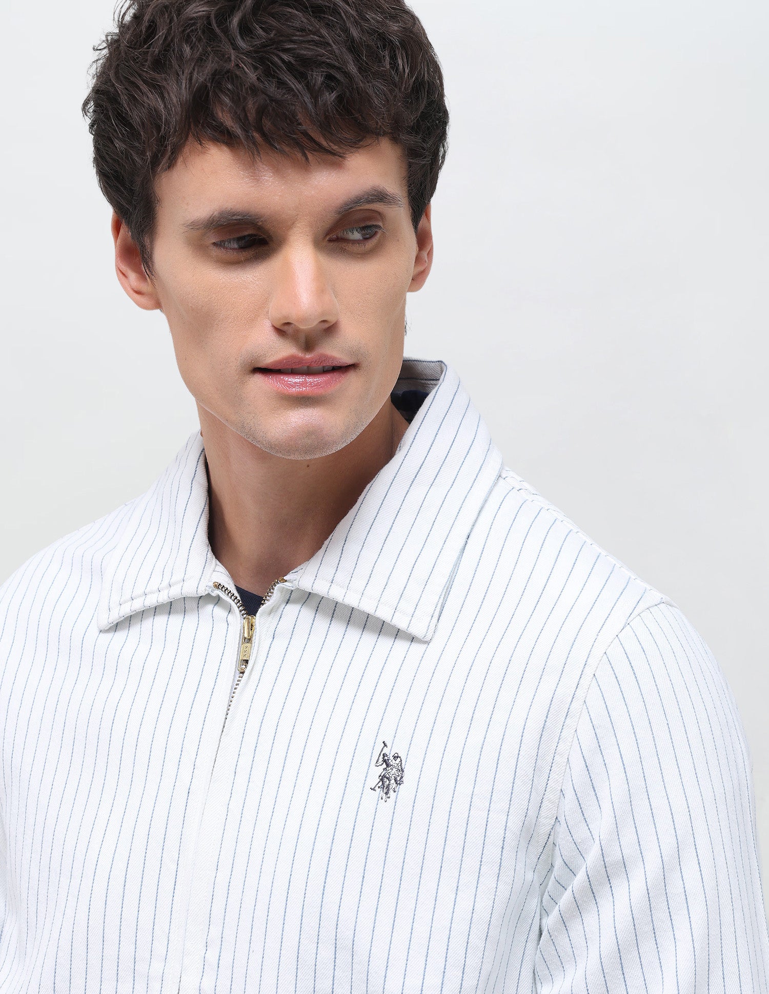 Vertical striped Regular Fit Shacket White - U.S. Polo Assn. India | Large