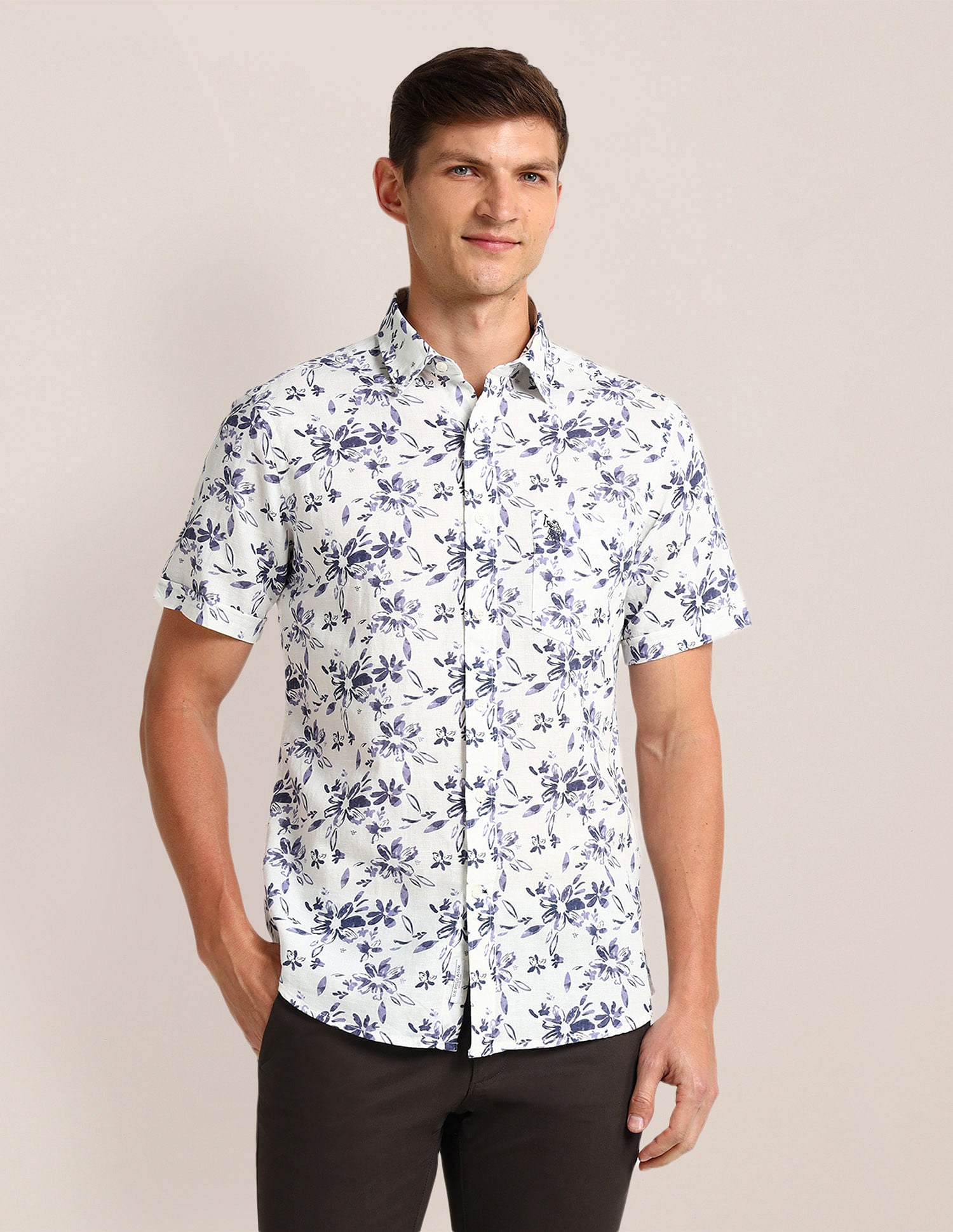 Tailored Fit Floral Shirt White - U.S. Polo Assn. India | Large