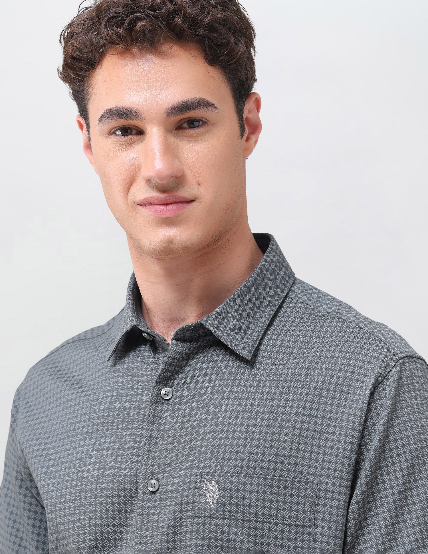Geometric Printed Regular Fit Shirt Dark Grey - U.S. Polo Assn. India | Large