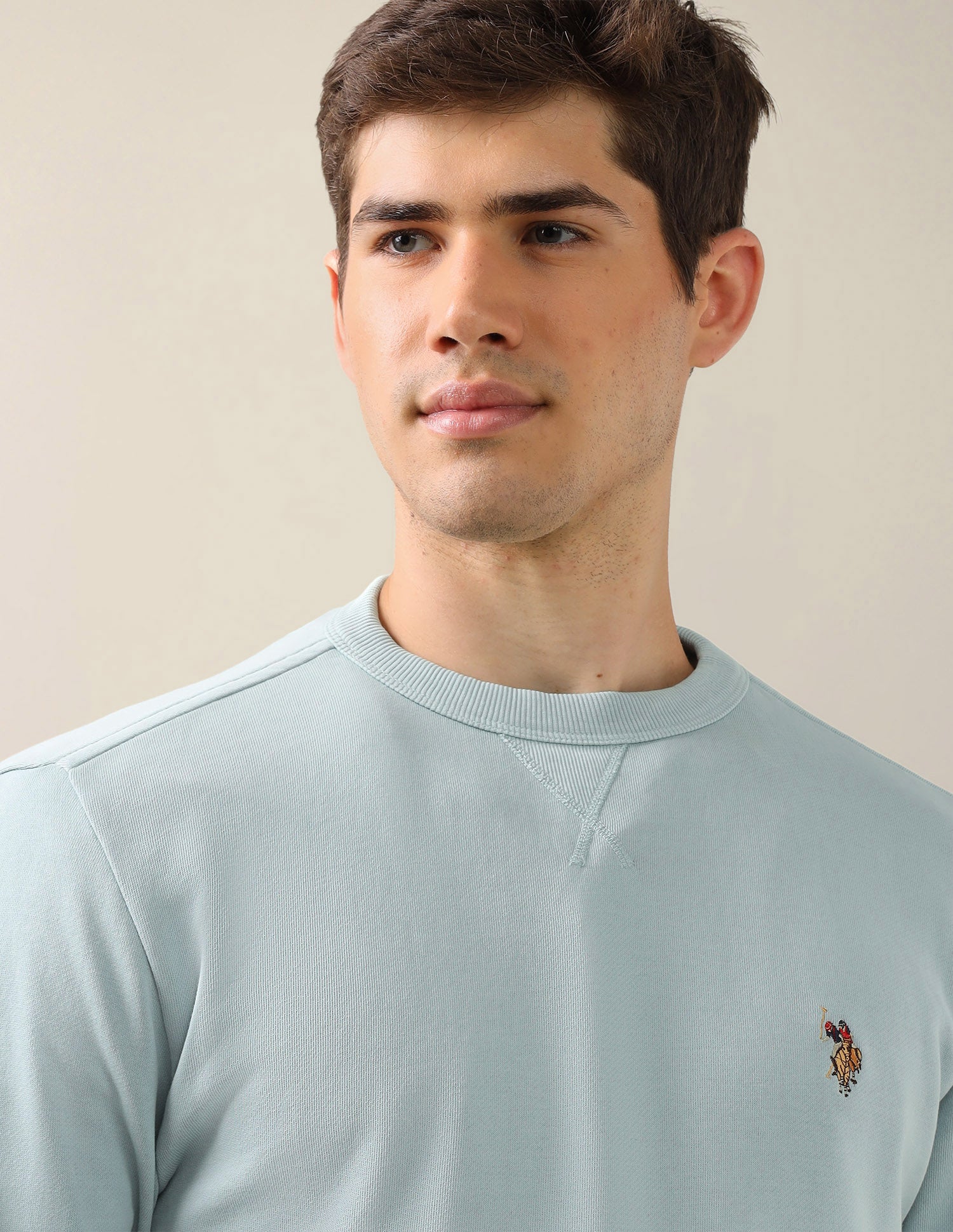 Solid Regular Fit Sweatshirt Aqua - U.S. Polo Assn. India | Large