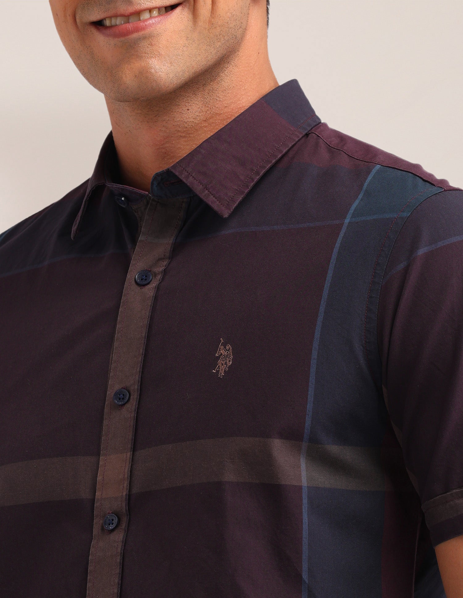 Graph Check Printed Regular Fit Shirt Maroon - U.S. Polo Assn. India | Large