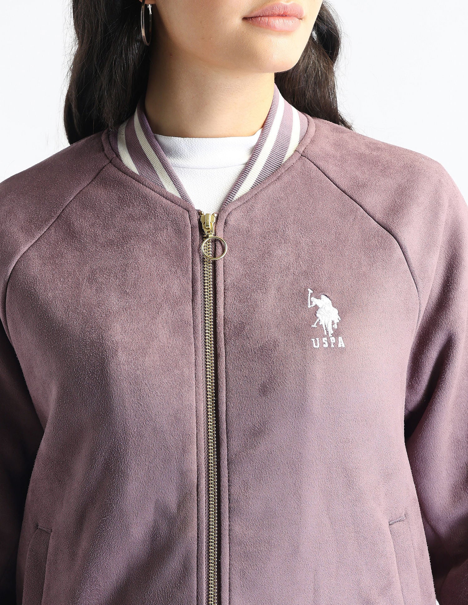Suede Regular Fit Varsity Jacket Dark Pink - U.S. Polo Assn. India | Large