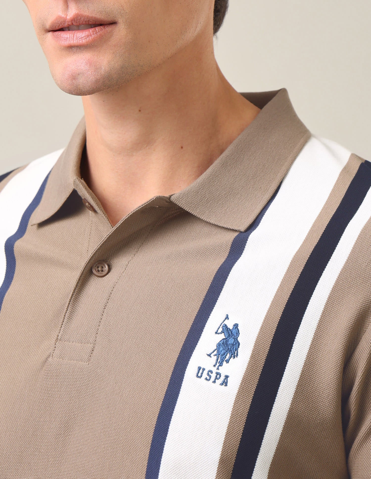 Vertical Striped Slim Fit Polo Shirt Light Brown - U.S. Polo Assn. India | Large