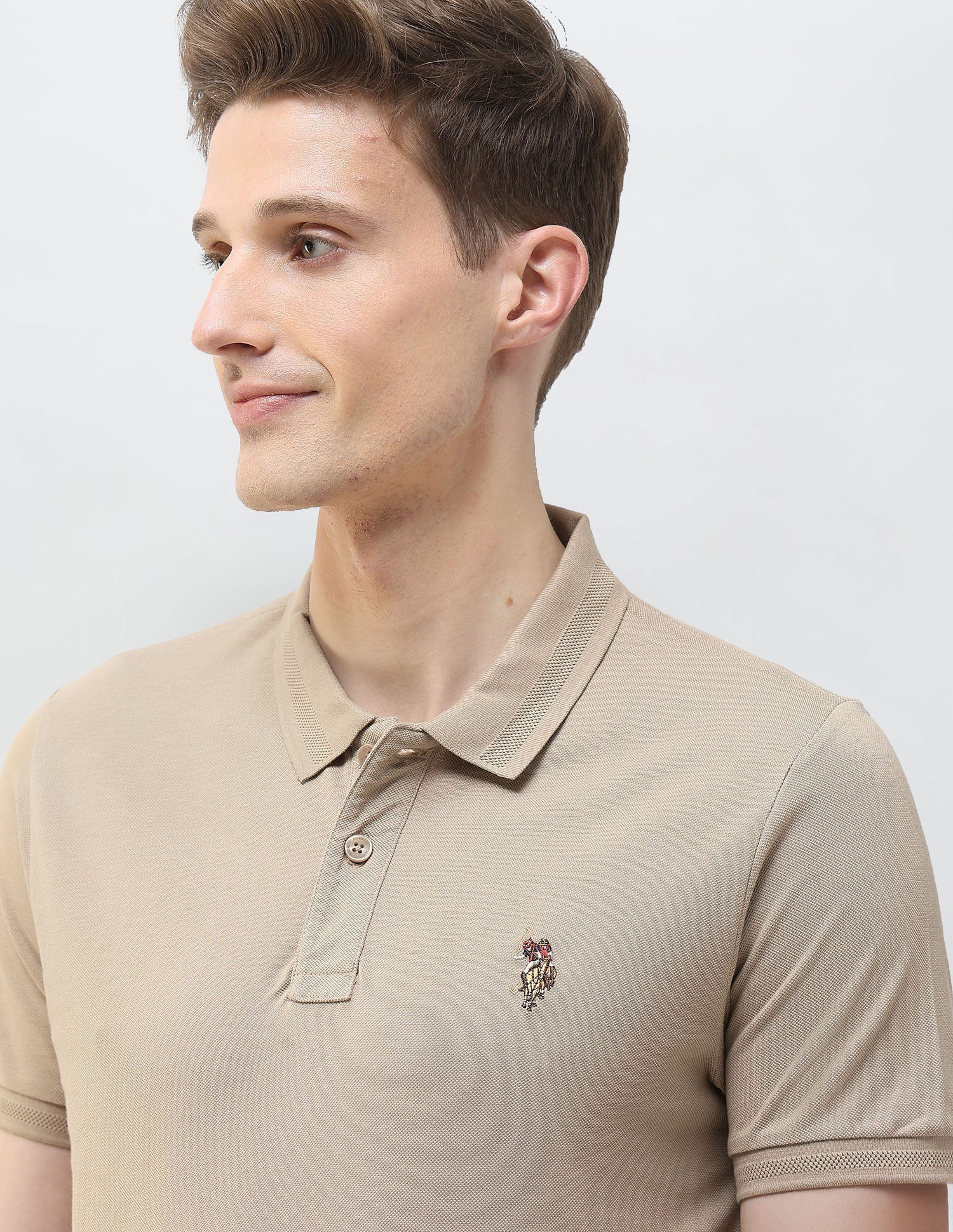 Solid Motel On The Coast Polo Shirt Khaki - U.S. Polo Assn. India | Large